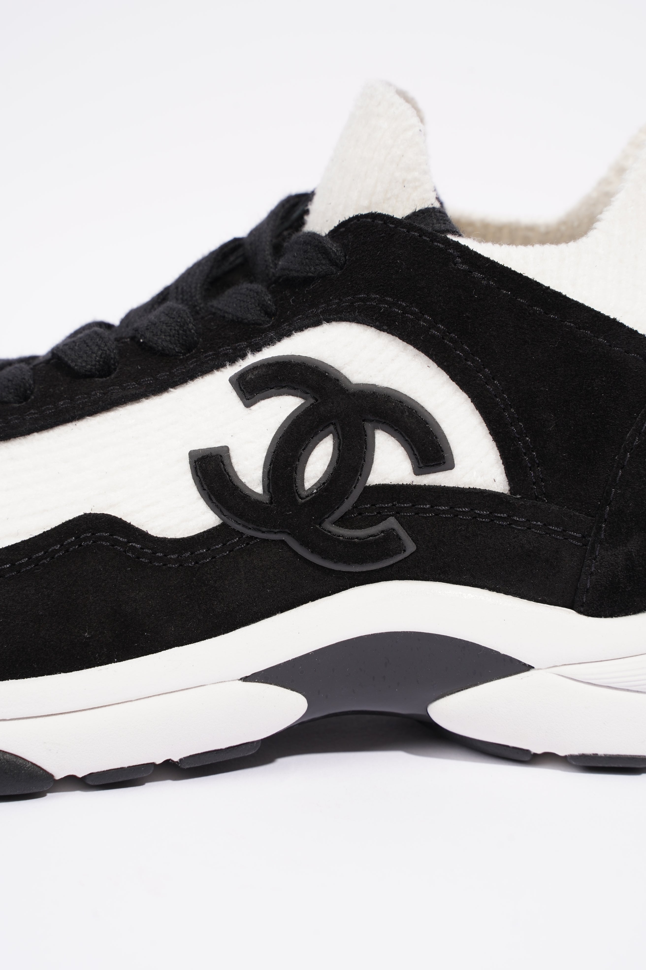 Chanel Womens Runners White and Black Fabric EU 37.5 / UK 4.5