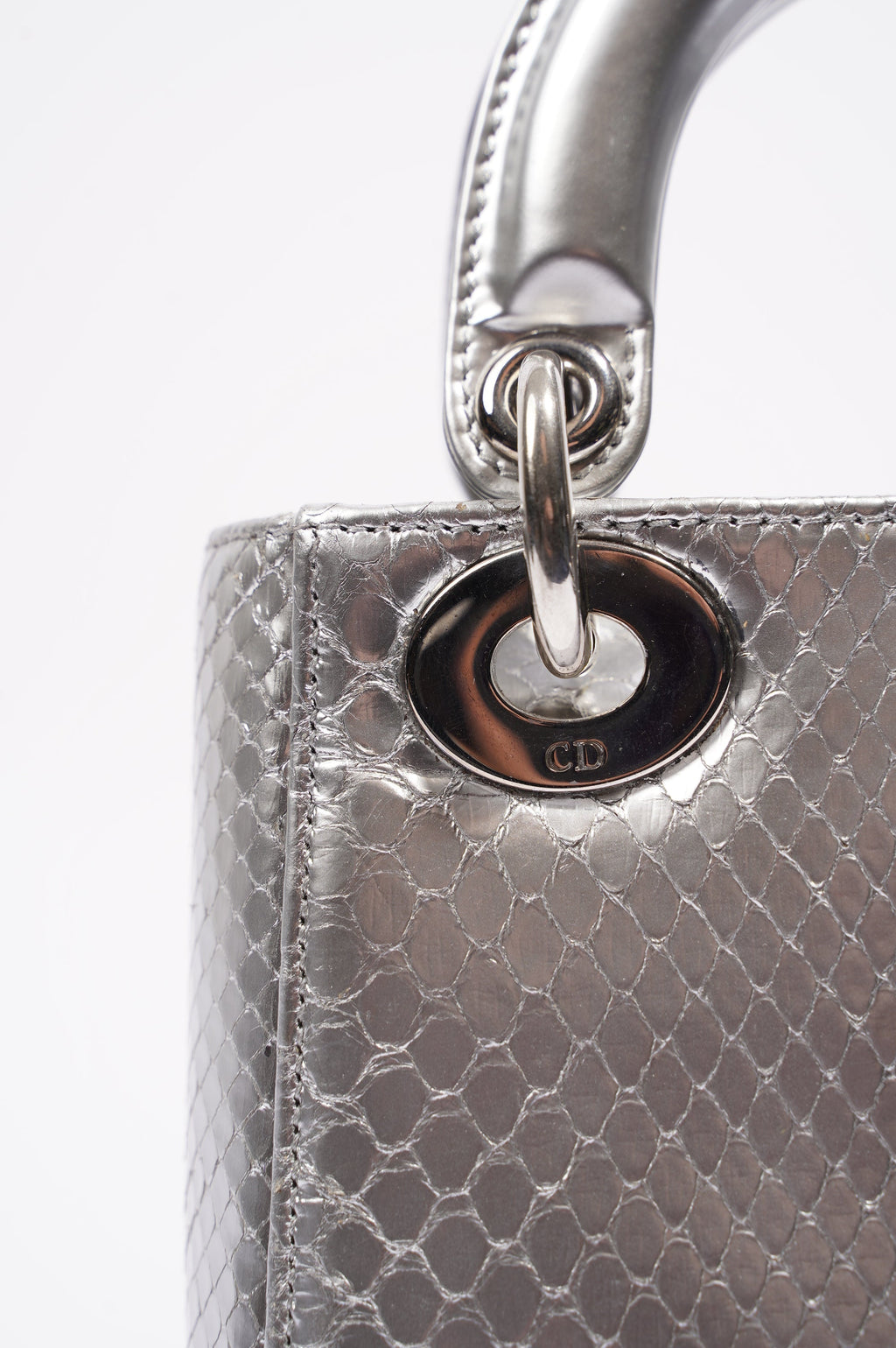 Christian Dior Womens Lady Dior Silver Python Mini