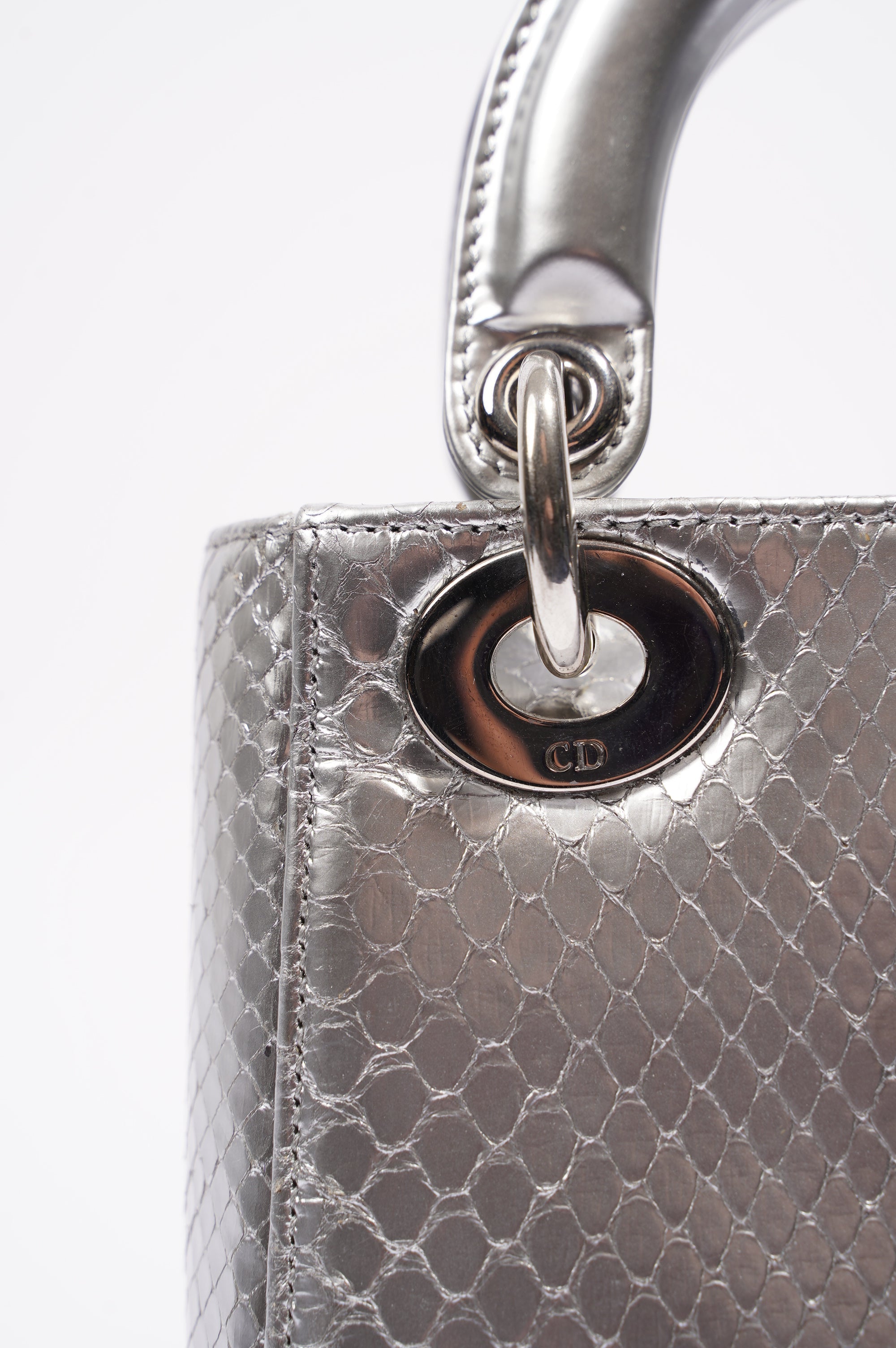 Christian Dior Womens Lady Dior Silver Python Mini