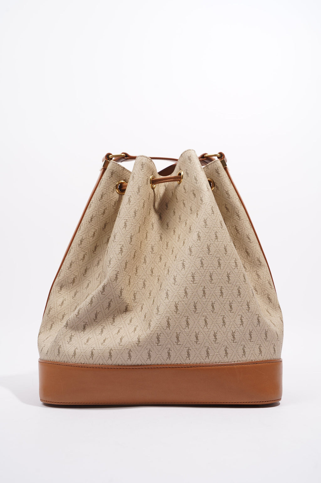 Saint Laurent Womens Bucket Bag Beige / Brown Canvas / Leather
