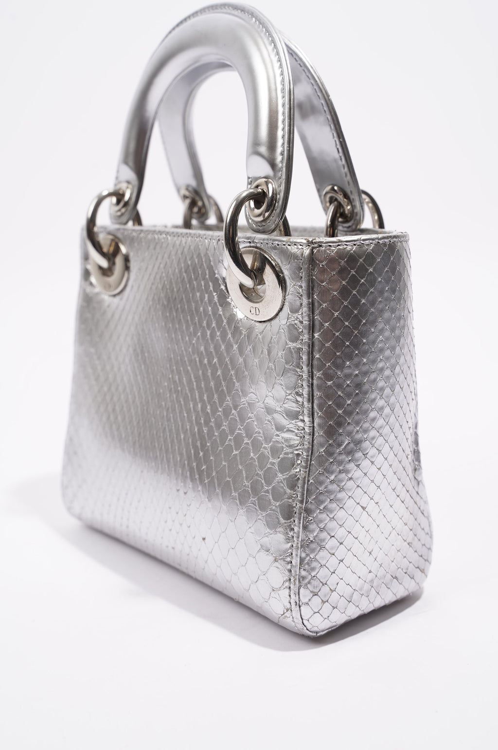 Christian Dior Womens Lady Dior Silver Python Mini