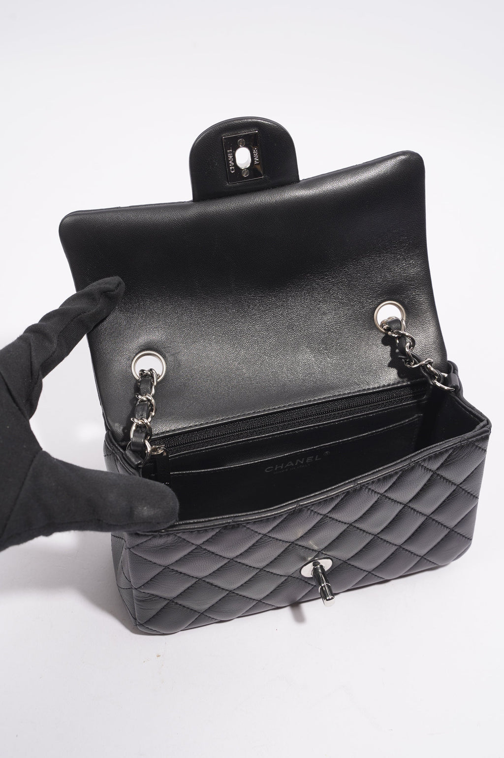 Chanel Womens Lambskin Rectangular Single Flap Black Small