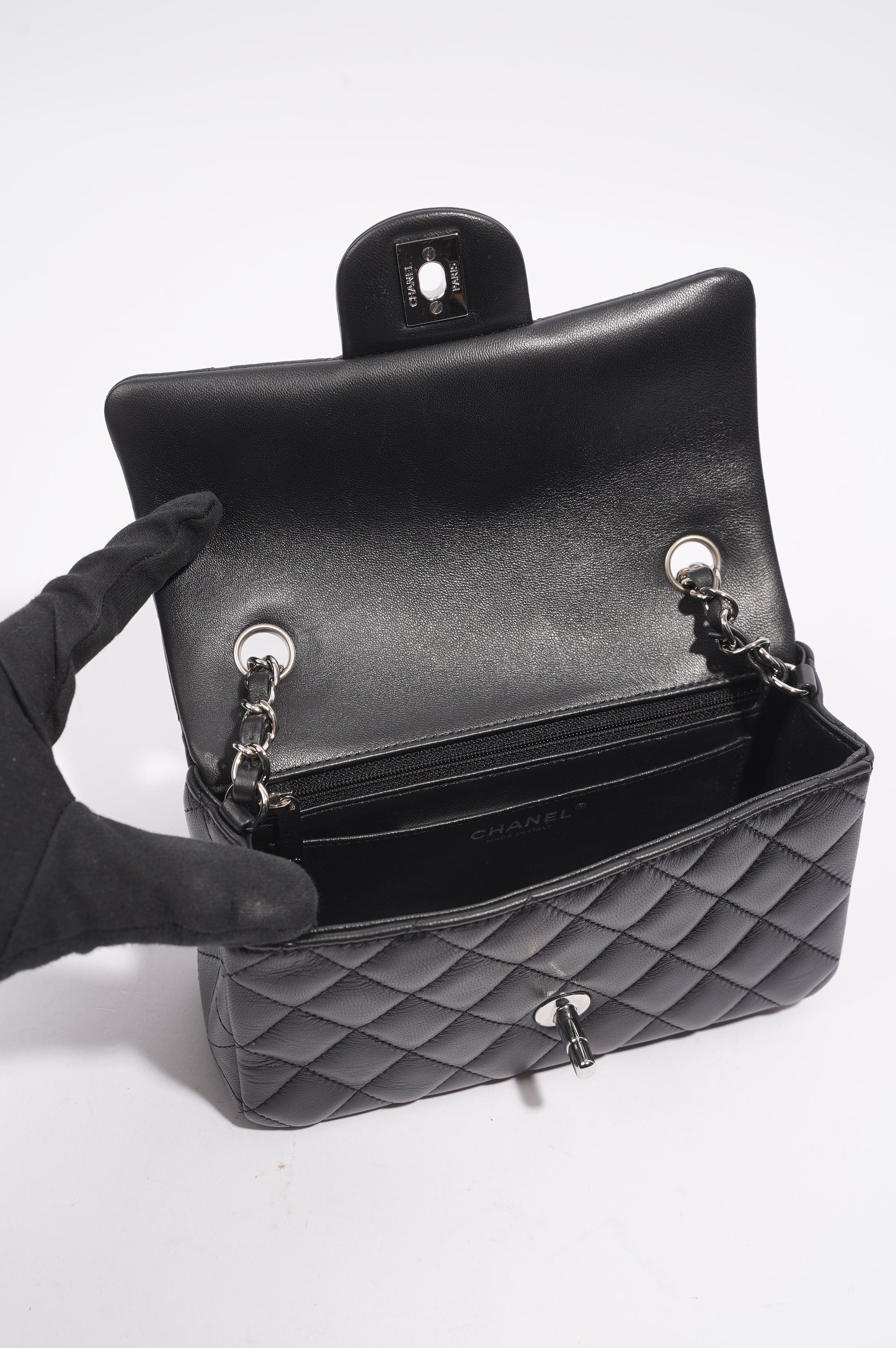Chanel Womens Lambskin Rectangular Single Flap Black Small