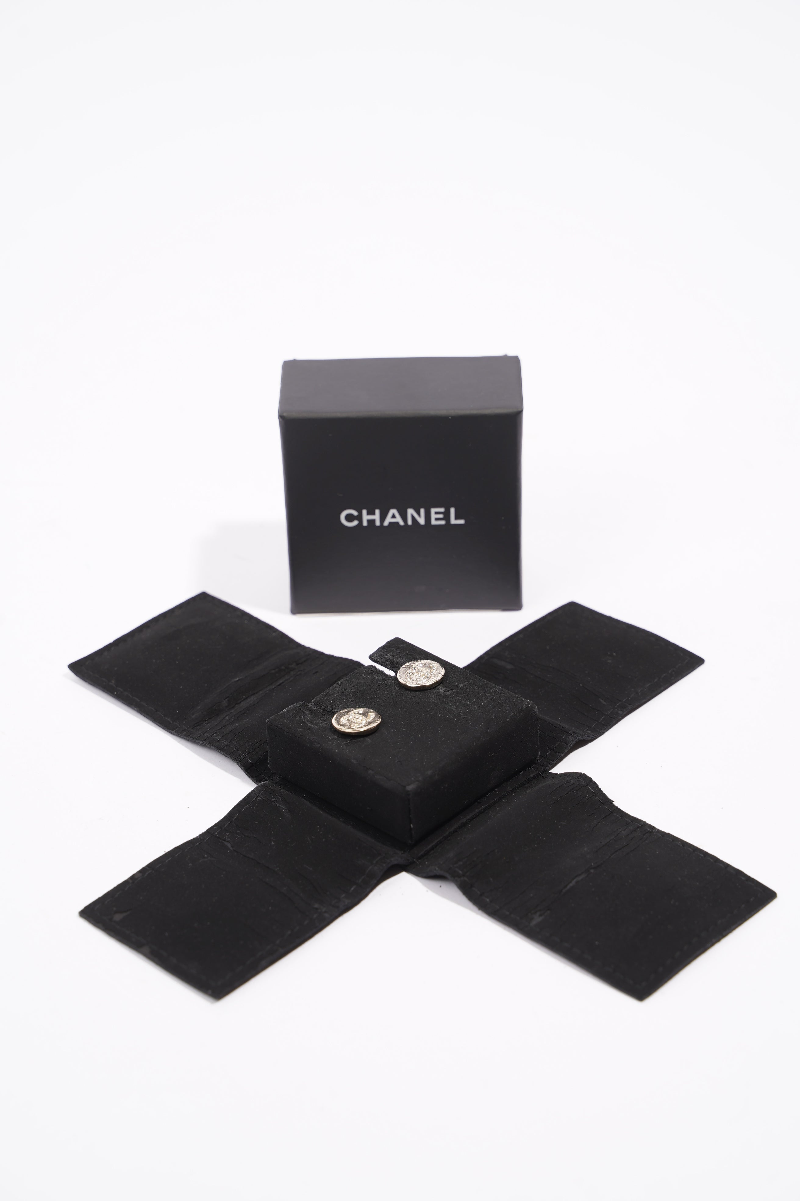 Chanel Womens Button Earrings Gold