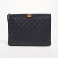 Chanel Womens Quilted Caviar Leather Boy Pouch Navy Large
