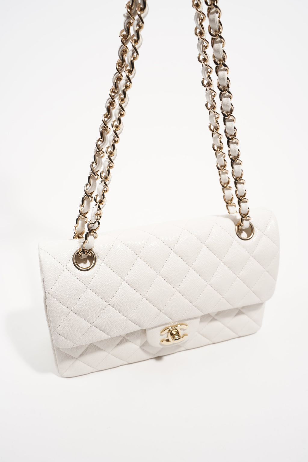 Chanel Womens Classic Flap White Caviar Small