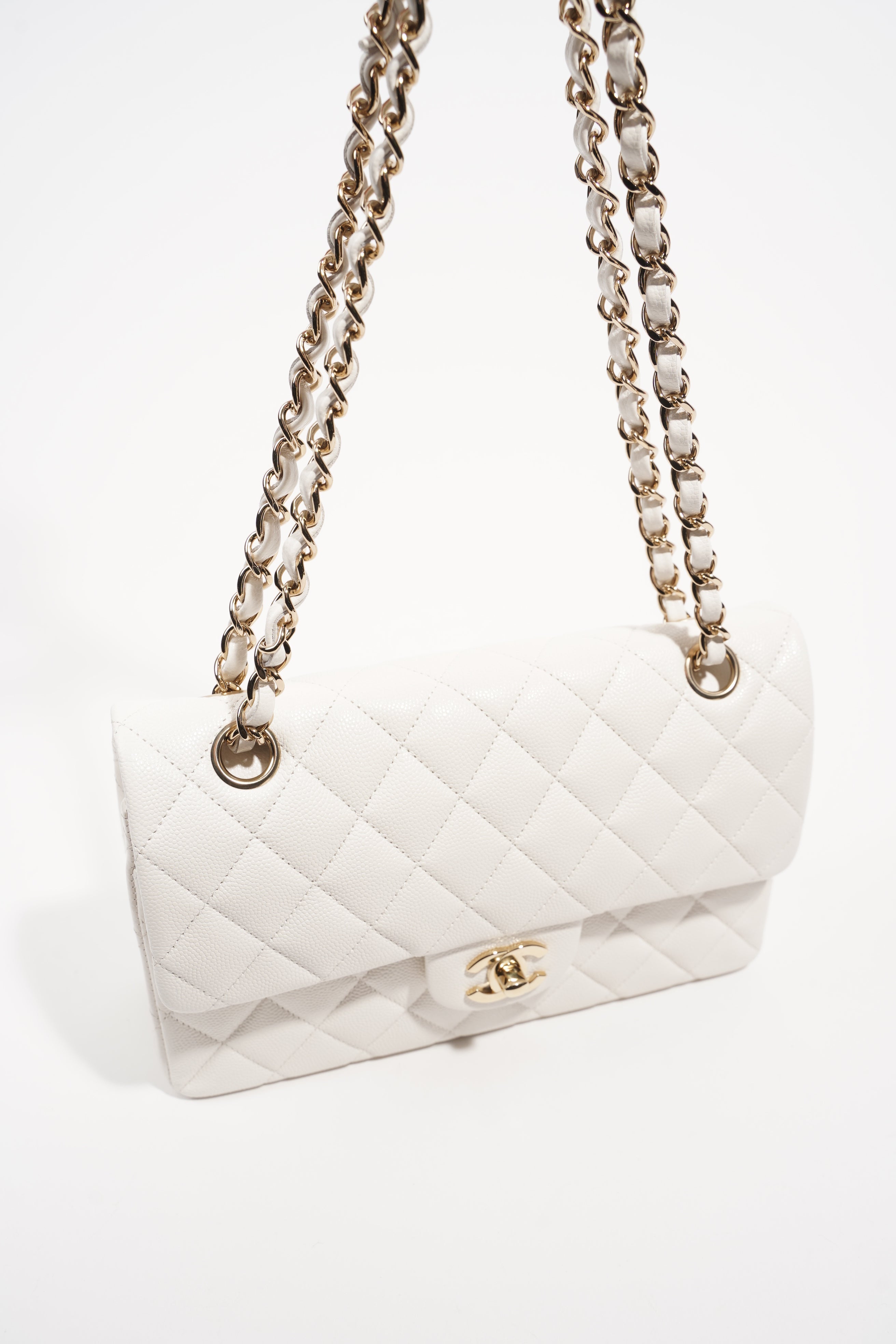 Chanel Womens Classic Flap White Caviar Small