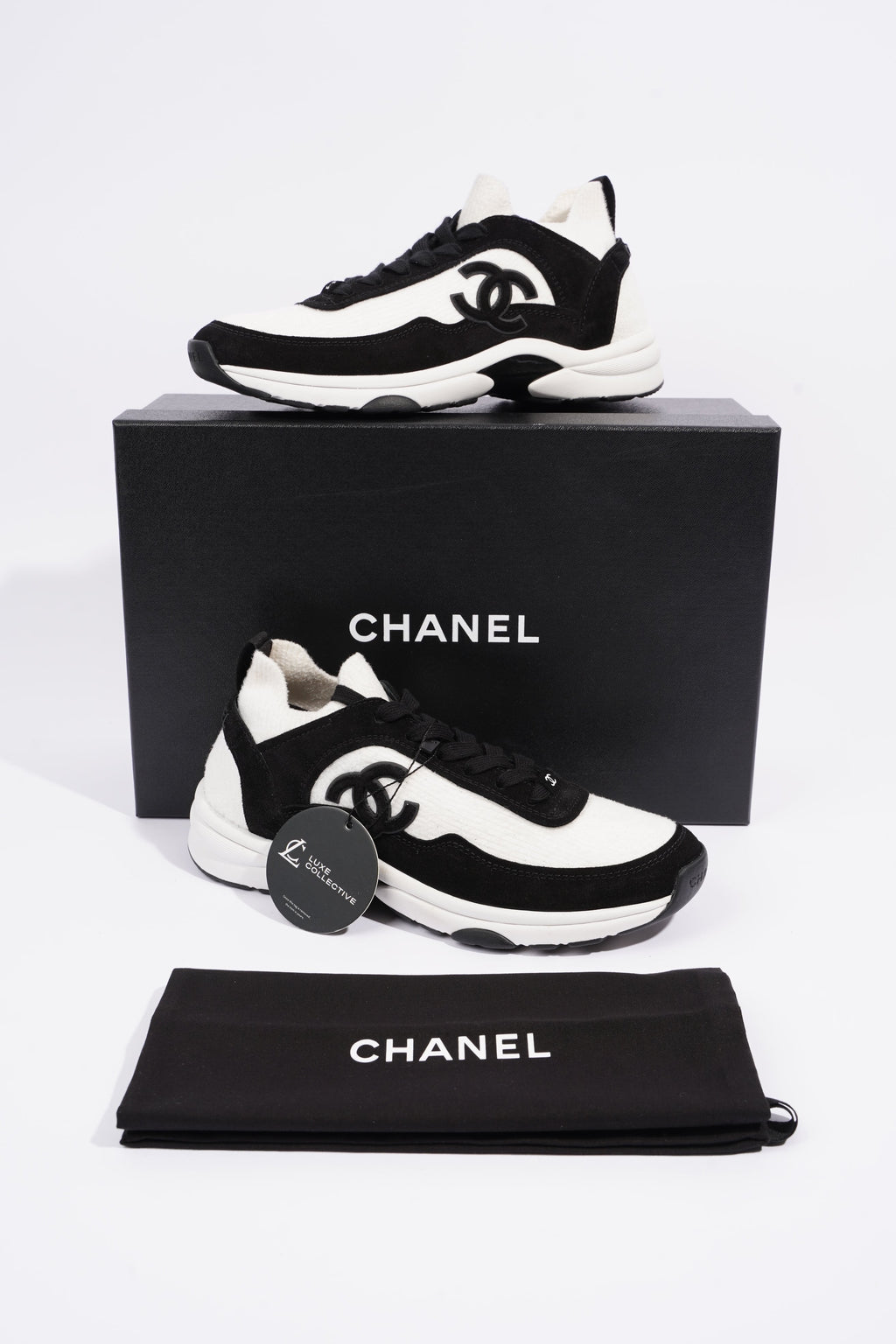 Chanel Womens Runners White and Black Fabric EU 37.5 / UK 4.5