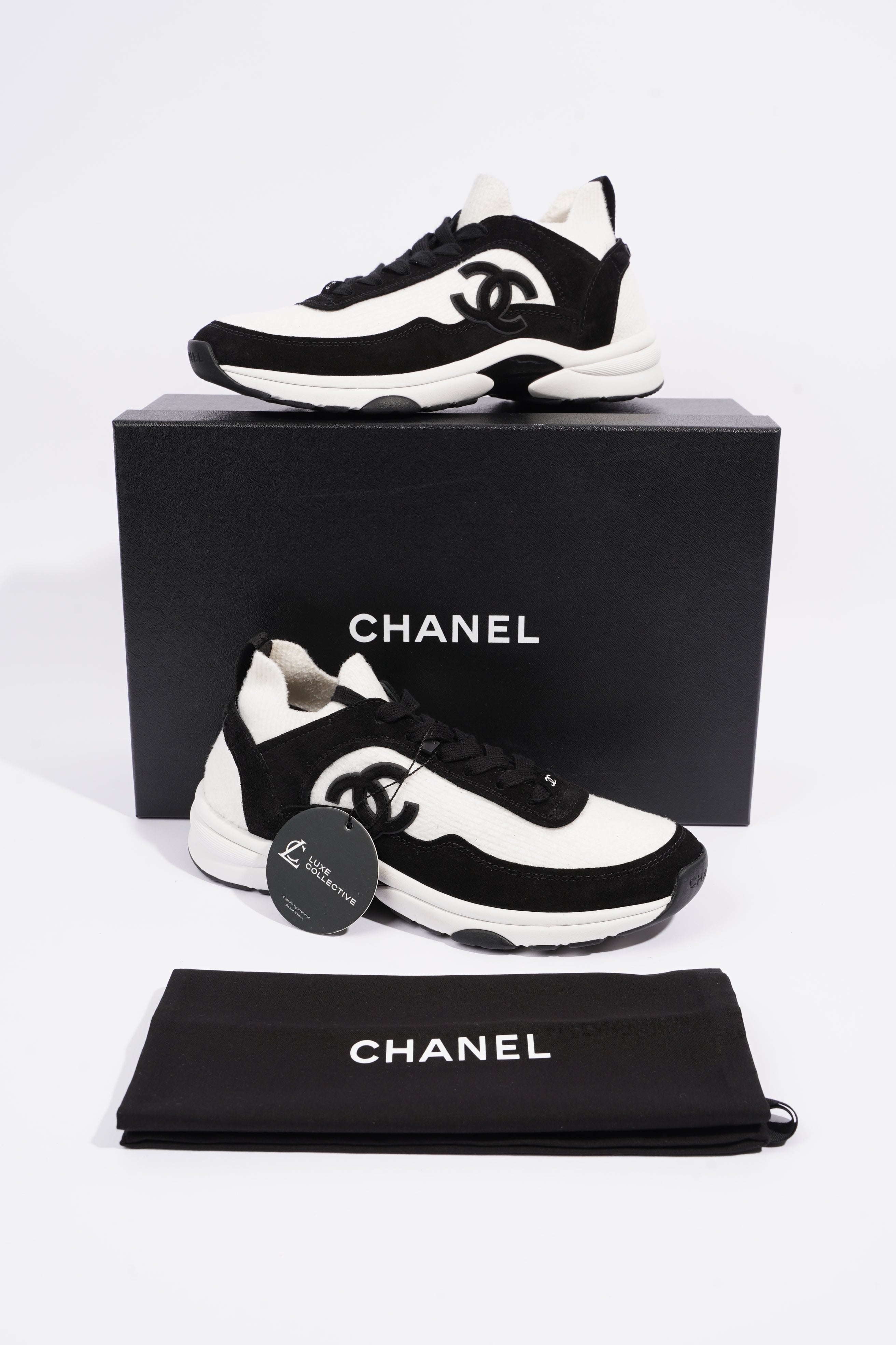 Chanel Womens Runners White and Black Fabric EU 37.5 / UK 4.5