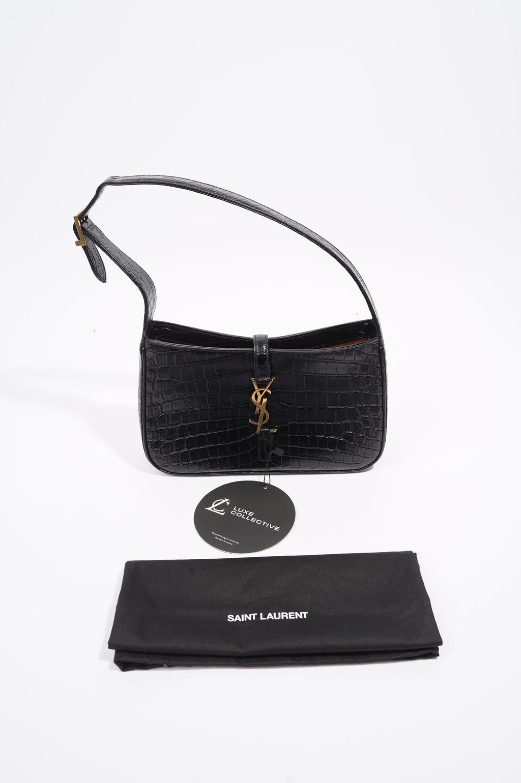 Saint Laurent Womens Le 5 A 7 Handbag Black Croc