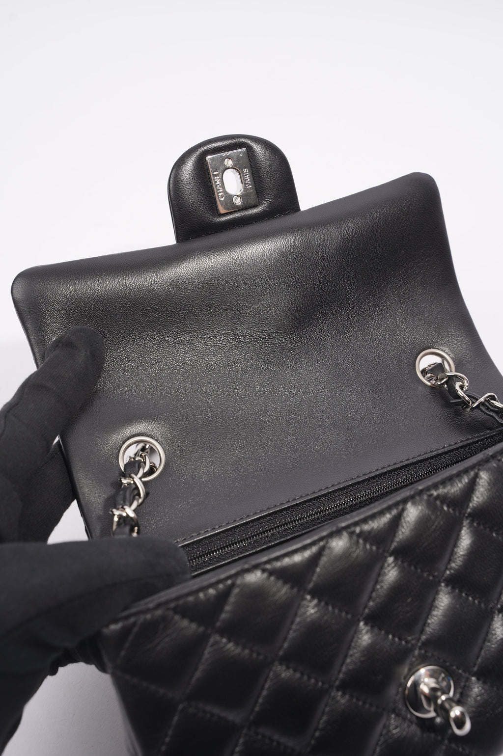 Chanel Womens Lambskin Rectangular Single Flap Black Small
