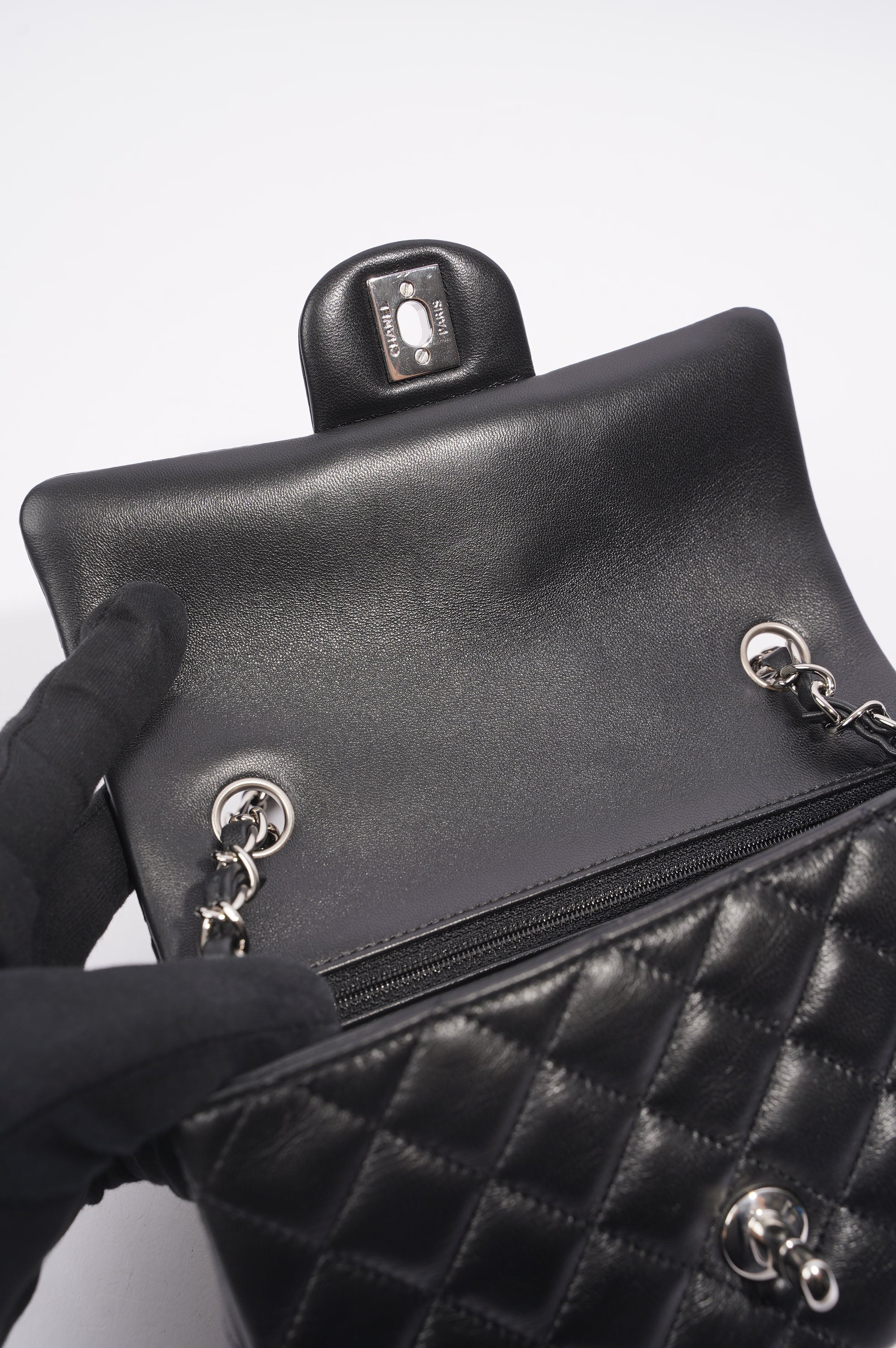 Chanel Womens Lambskin Rectangular Single Flap Black Small