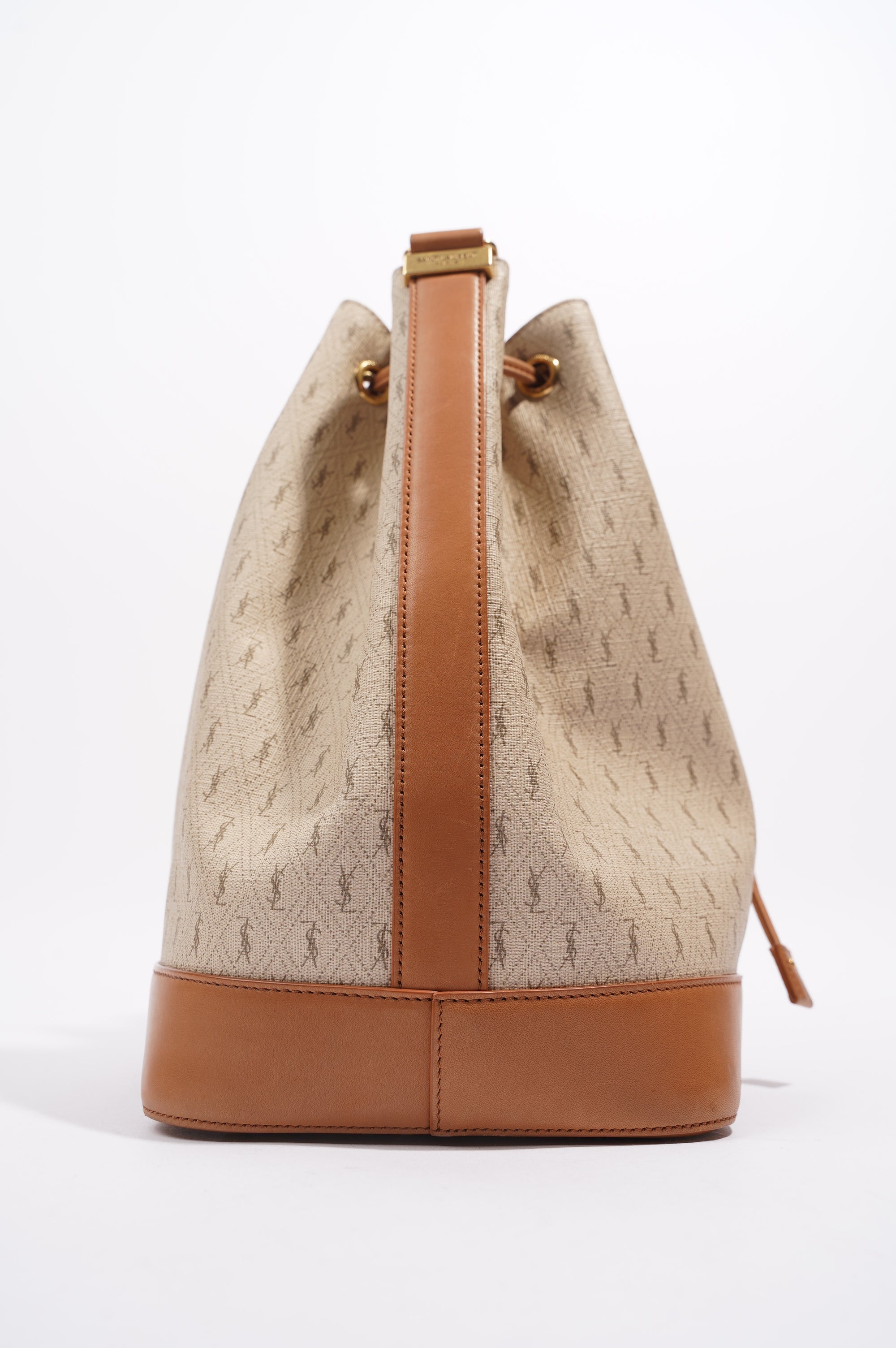 Saint Laurent Womens Bucket Bag Beige / Brown Canvas / Leather