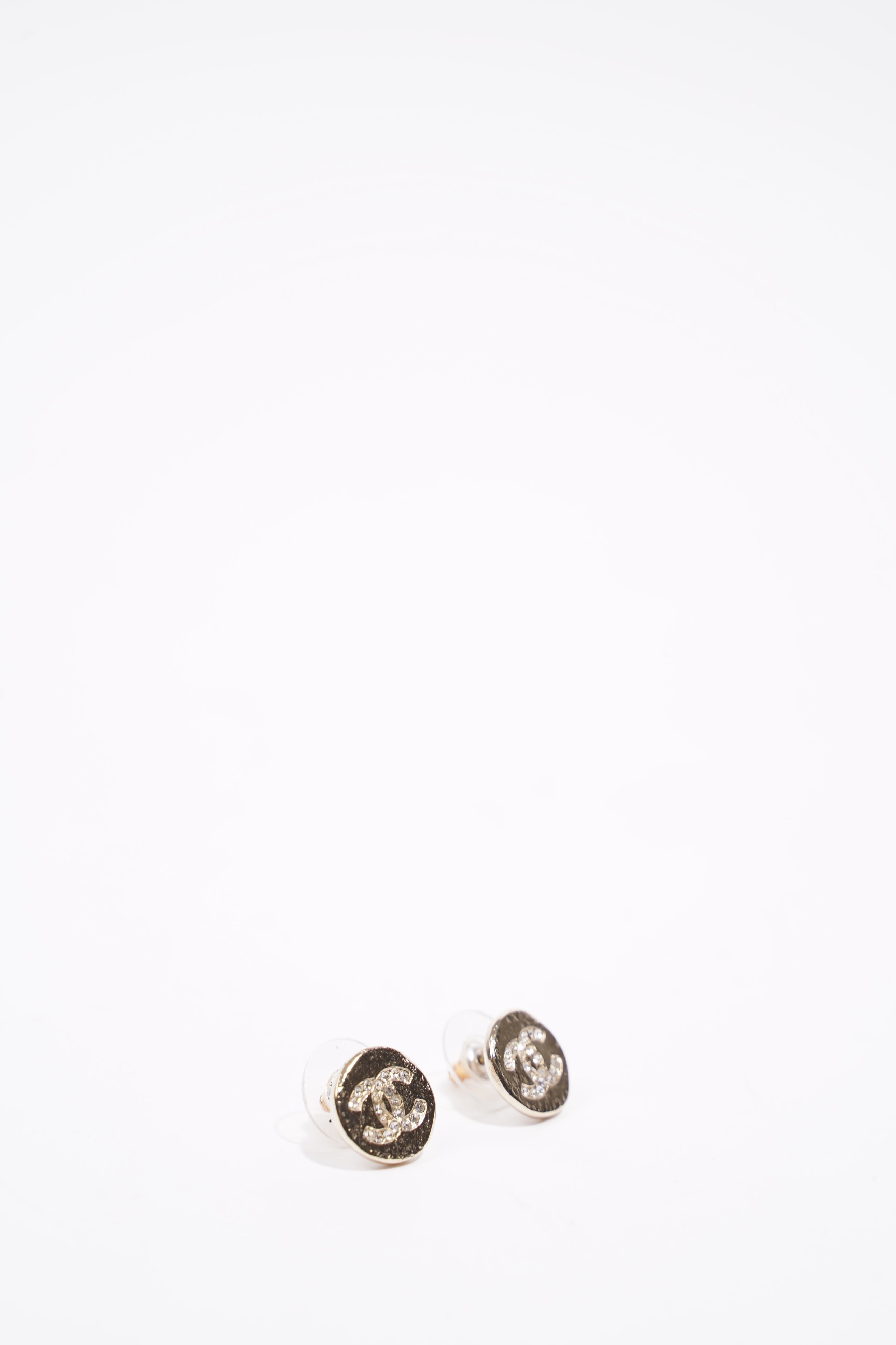 Chanel Womens Button Earrings Gold
