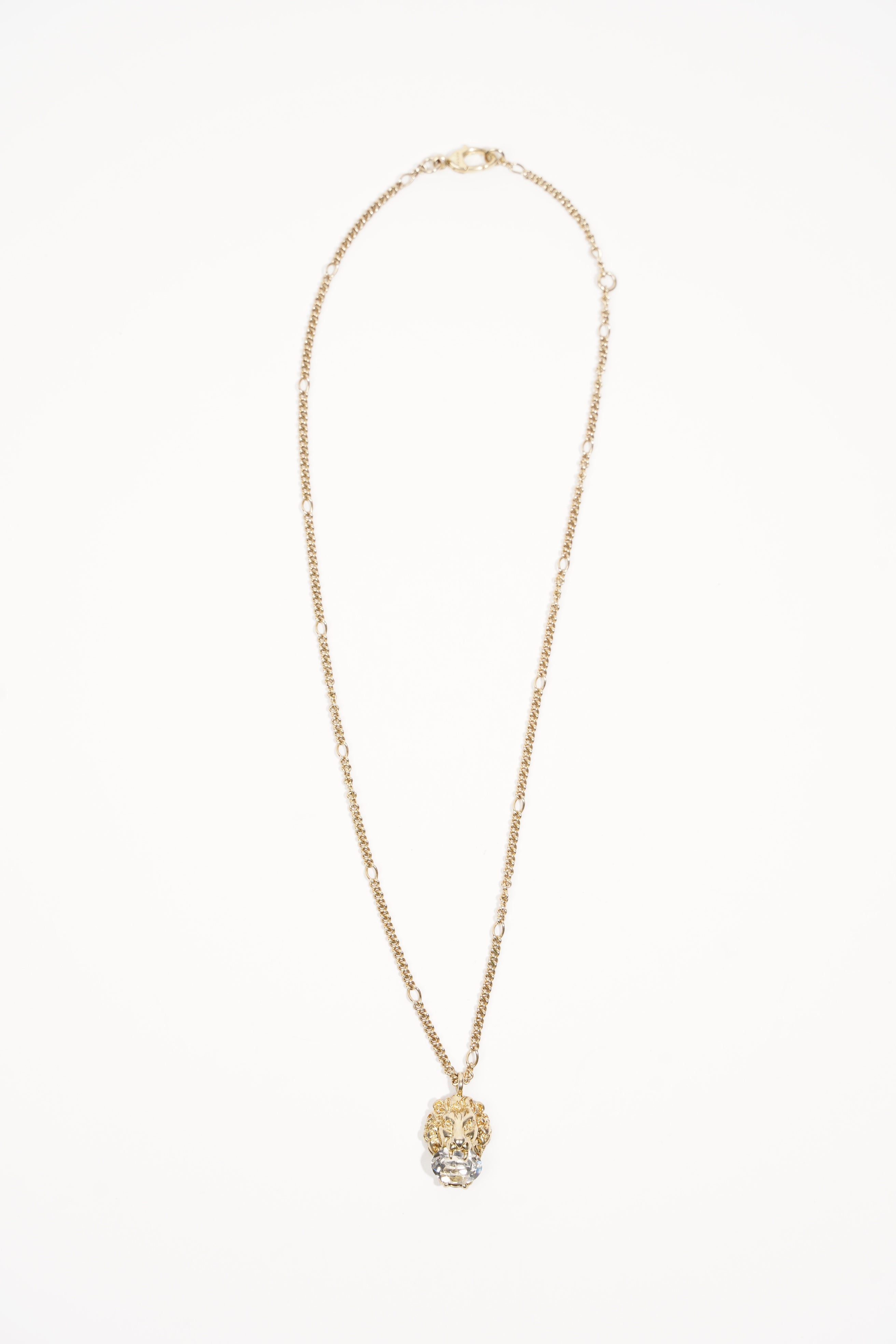 Gucci Womens Lion Head Necklace Gold Crystal