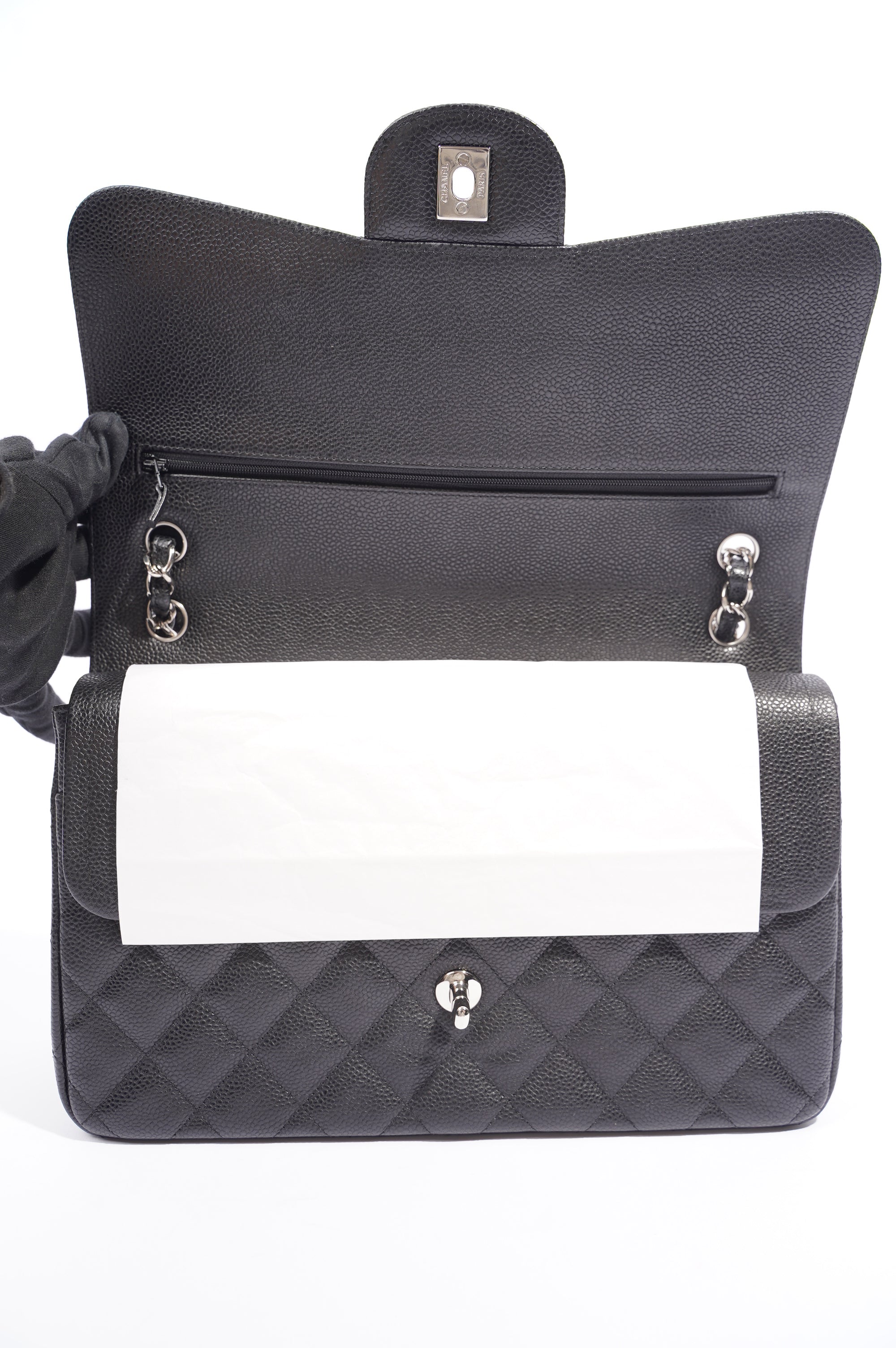 Chanel Womens Classic Flap Black Caviar Large
