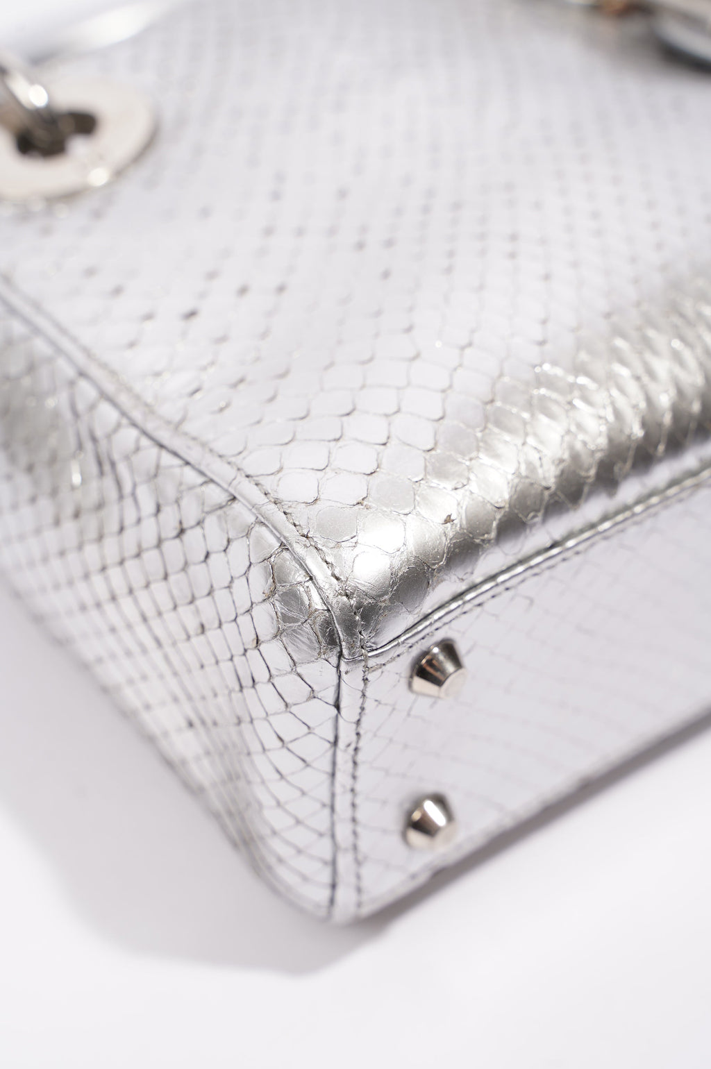 Christian Dior Womens Lady Dior Silver Python Mini