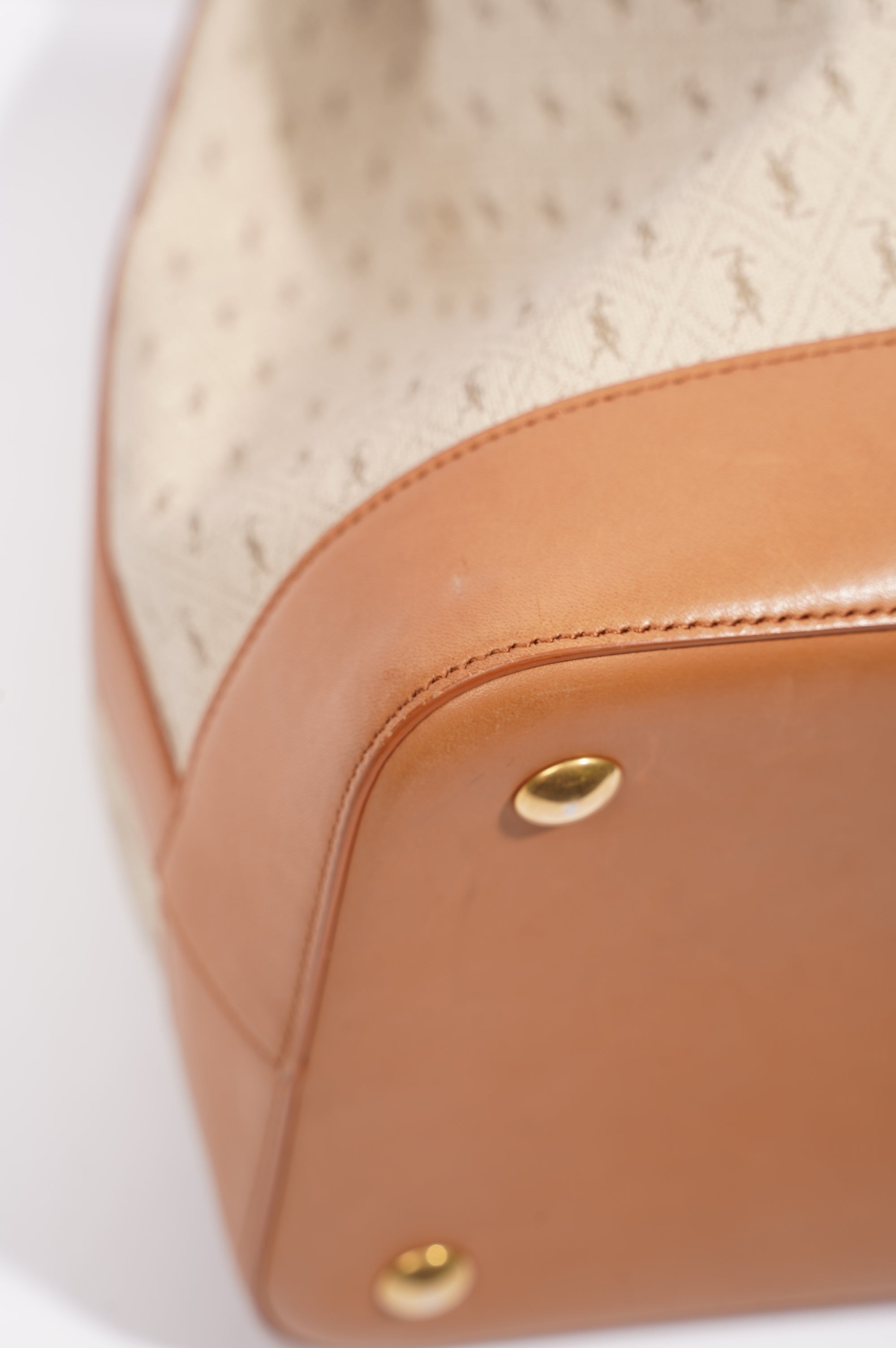 Saint Laurent Womens Bucket Bag Beige / Brown Canvas / Leather