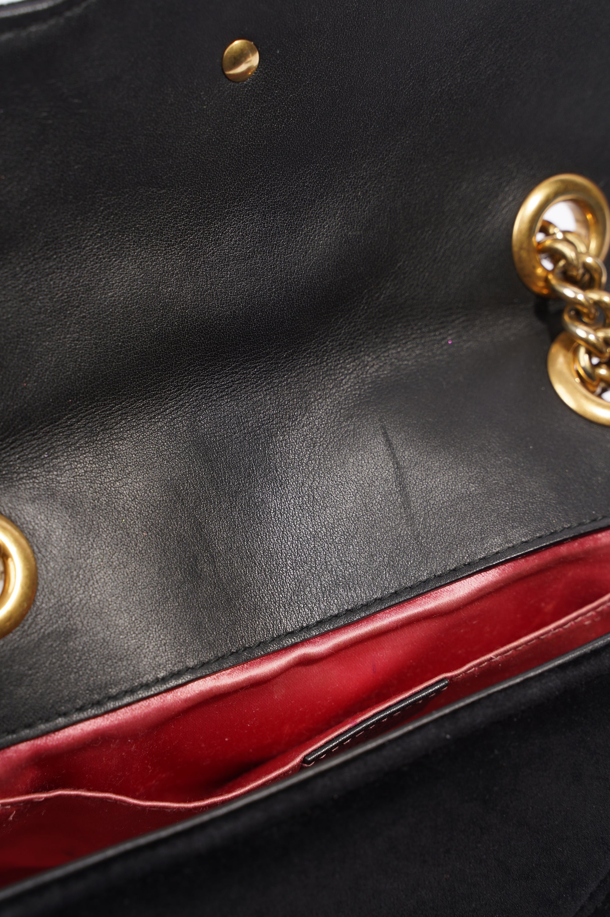 Gucci Womens Marmont Flap Black Velvet Gold Mini