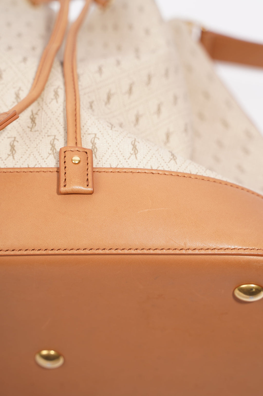 Saint Laurent Womens Bucket Bag Beige / Brown Canvas / Leather