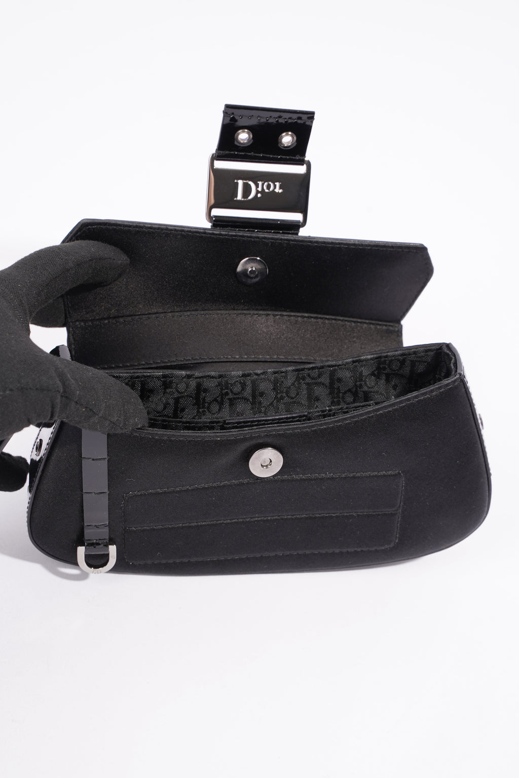 Christian Dior Street Chic Pouch Black Satin / Patent Leather