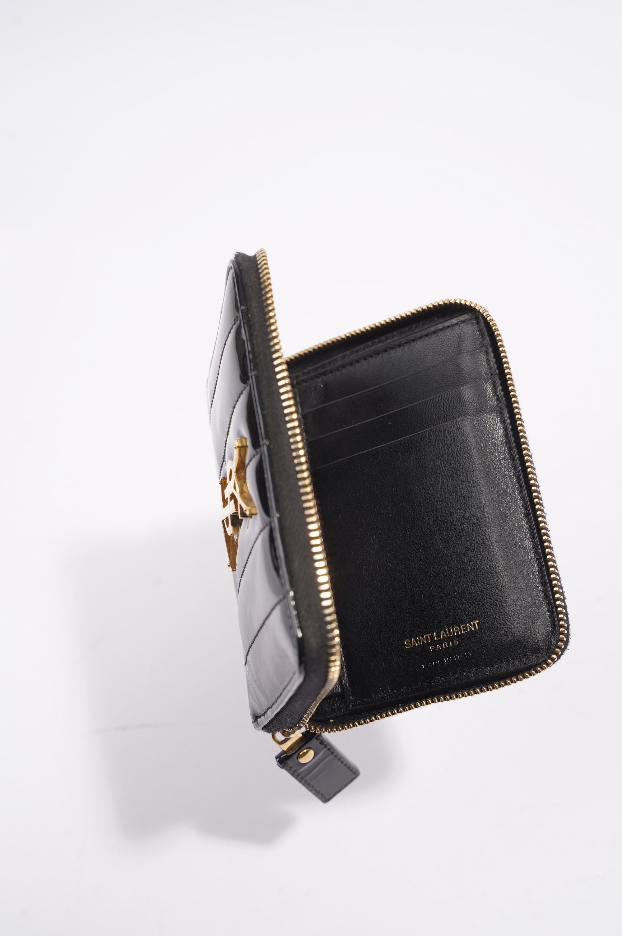 Saint Laurent Womens Zip Purse Patent Black