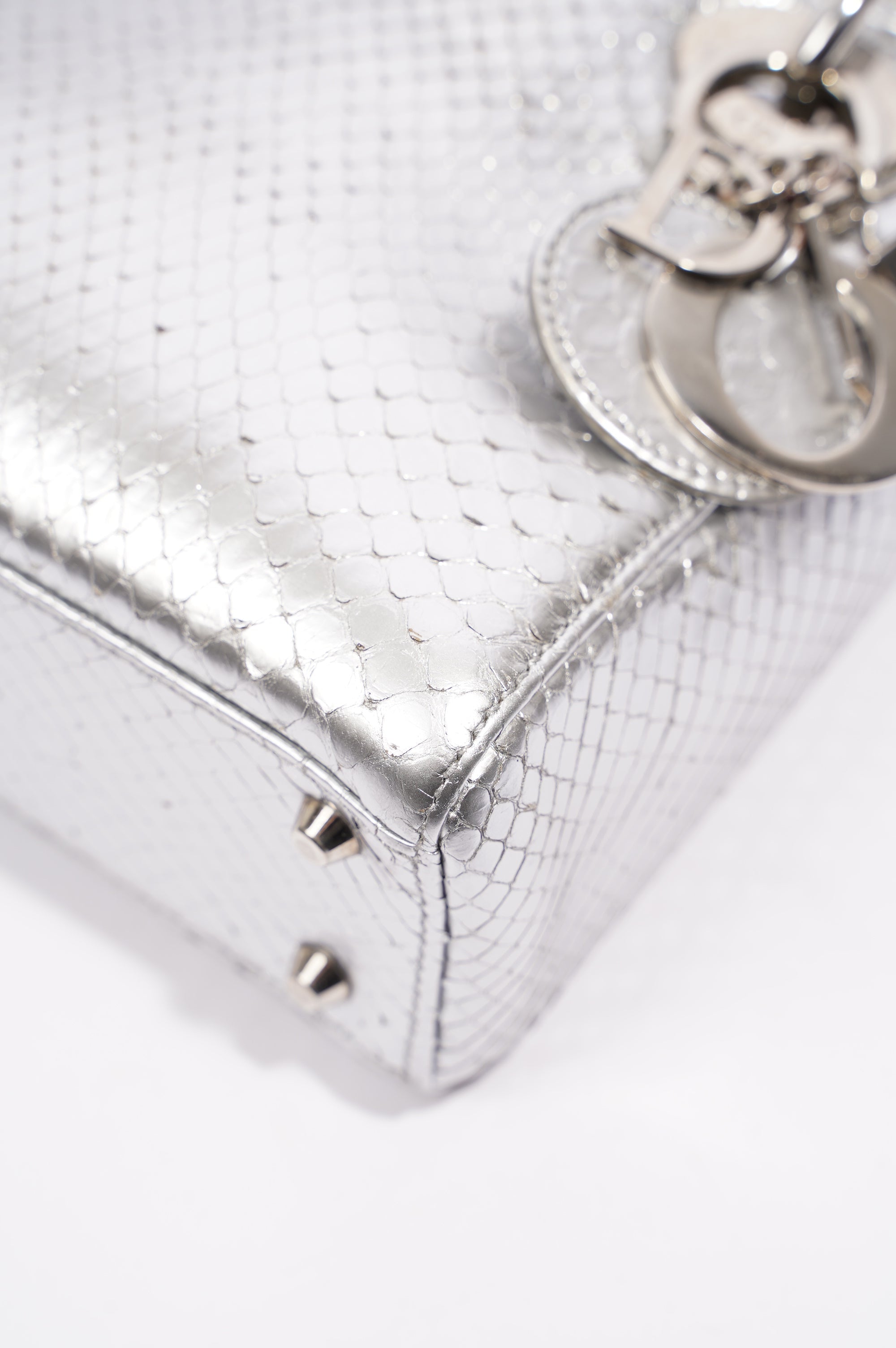 Christian Dior Womens Lady Dior Silver Python Mini