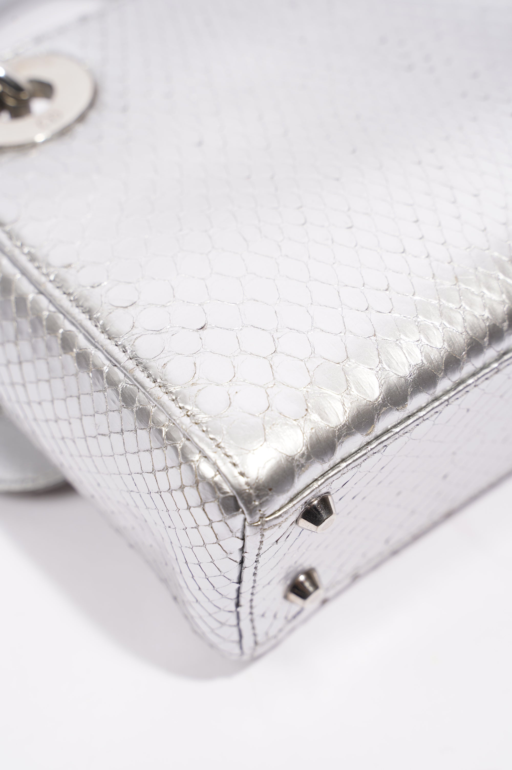 Christian Dior Womens Lady Dior Silver Python Mini