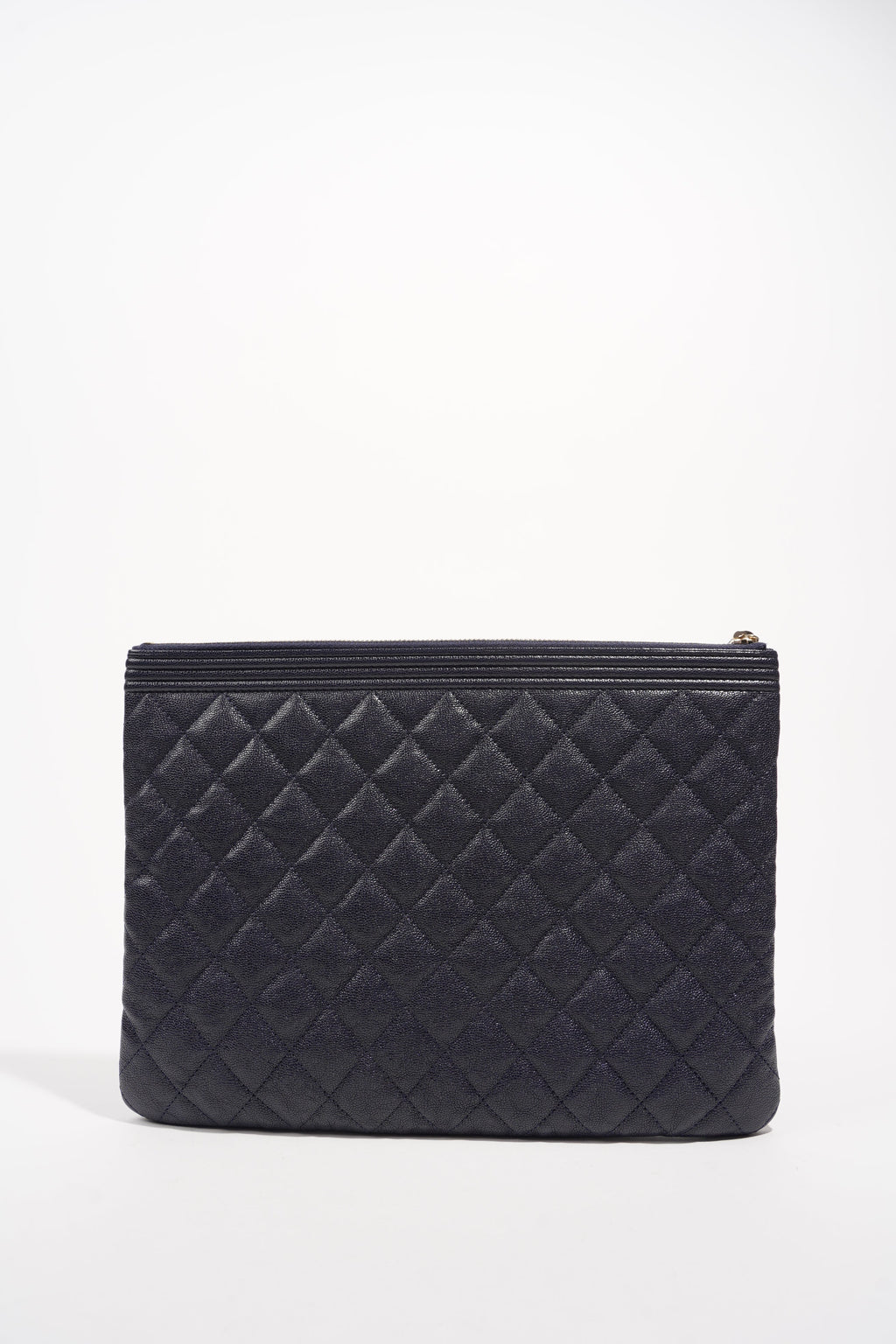 Chanel Womens Quilted Caviar Leather Boy Pouch Navy Large