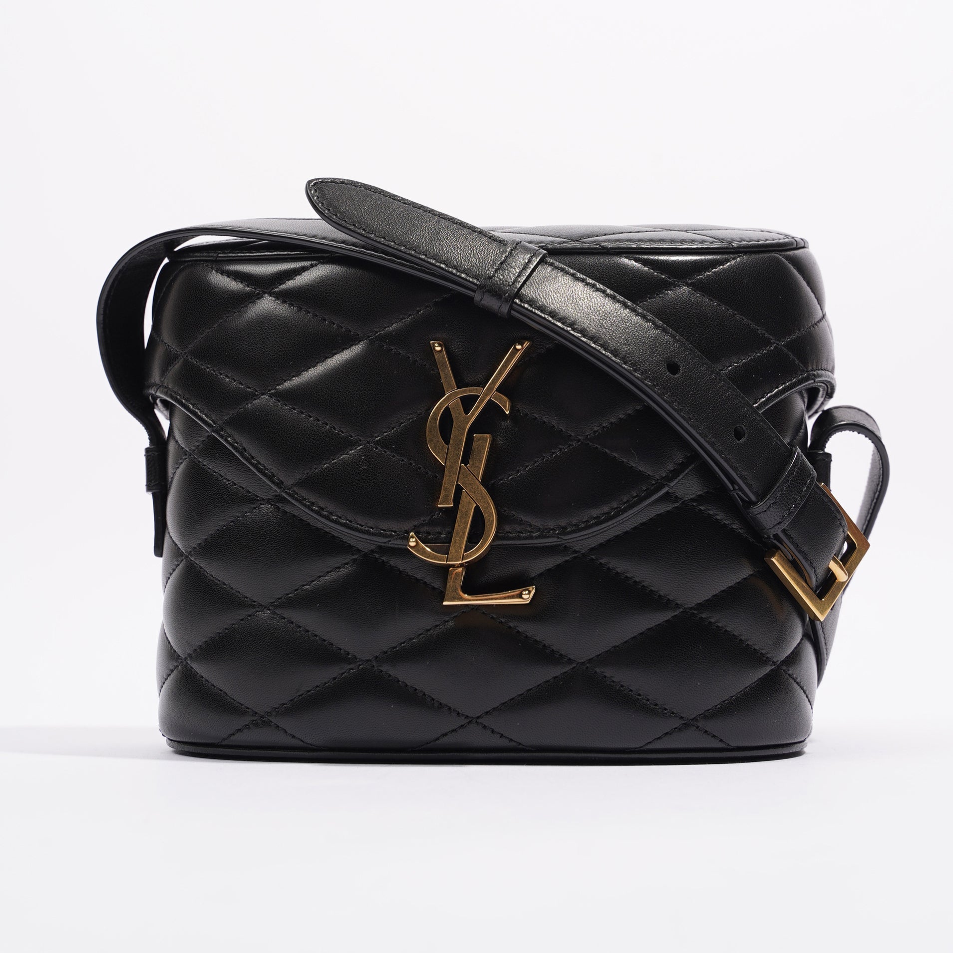 Saint Laurent Womens June Quilted Box Bag Black Leather