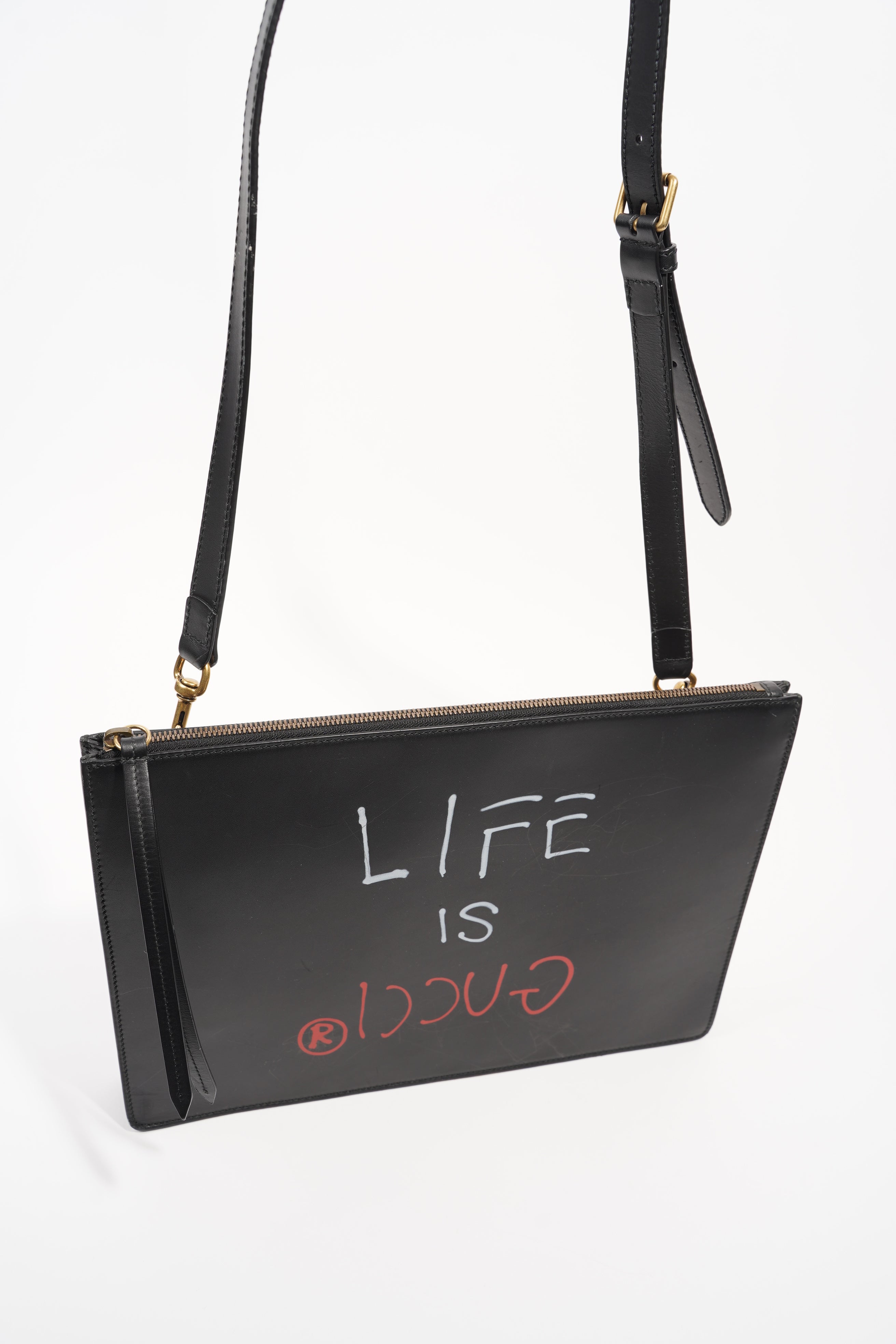 Gucci Womens Life Is Good Clutch With Strap Black