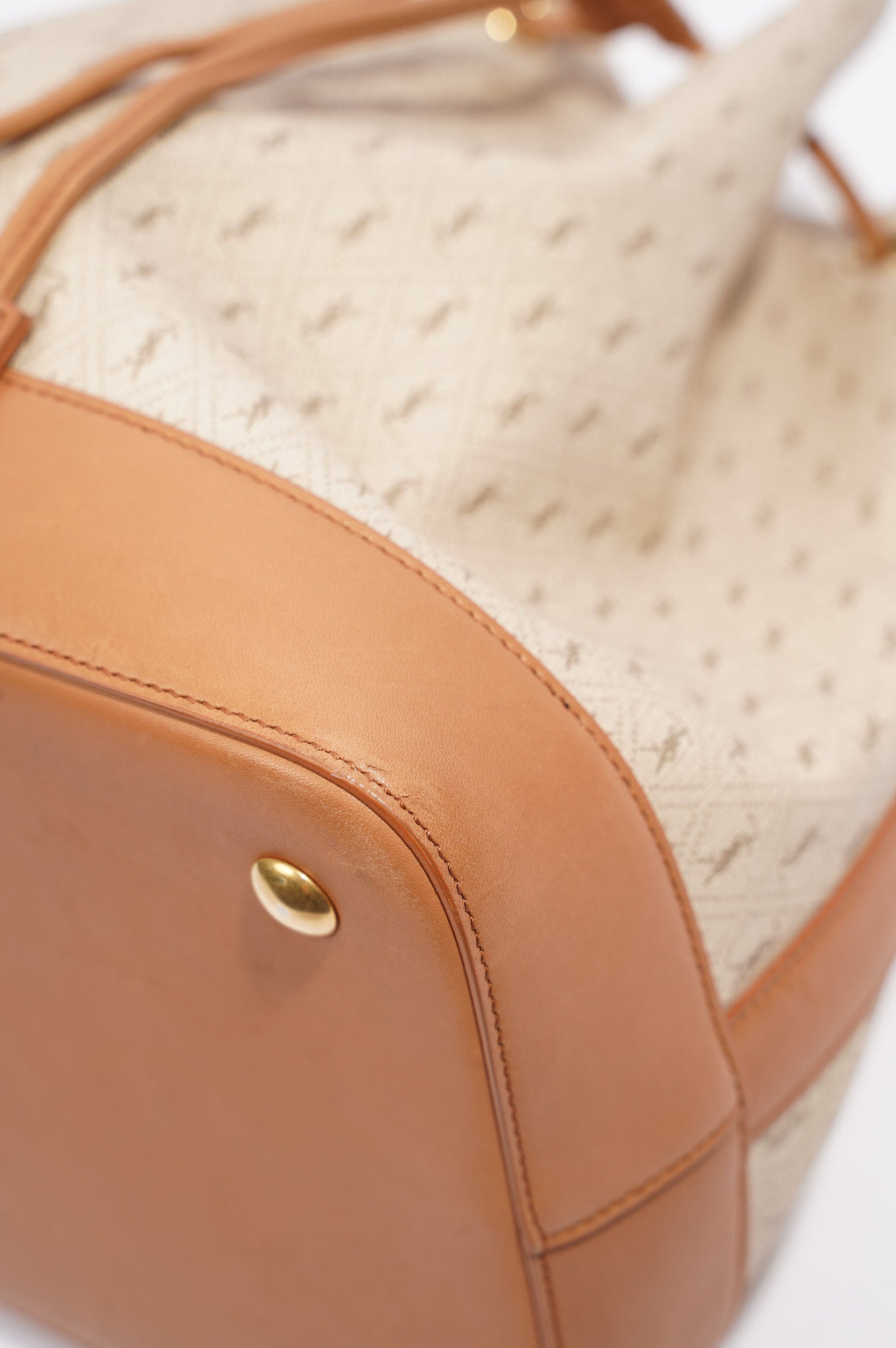 Saint Laurent Womens Bucket Bag Beige / Brown Canvas / Leather