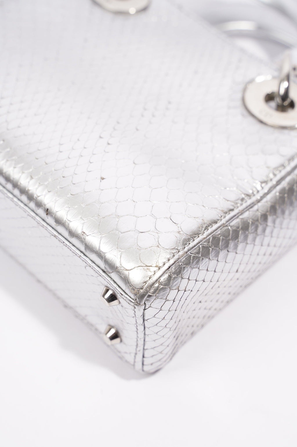 Christian Dior Womens Lady Dior Silver Python Mini