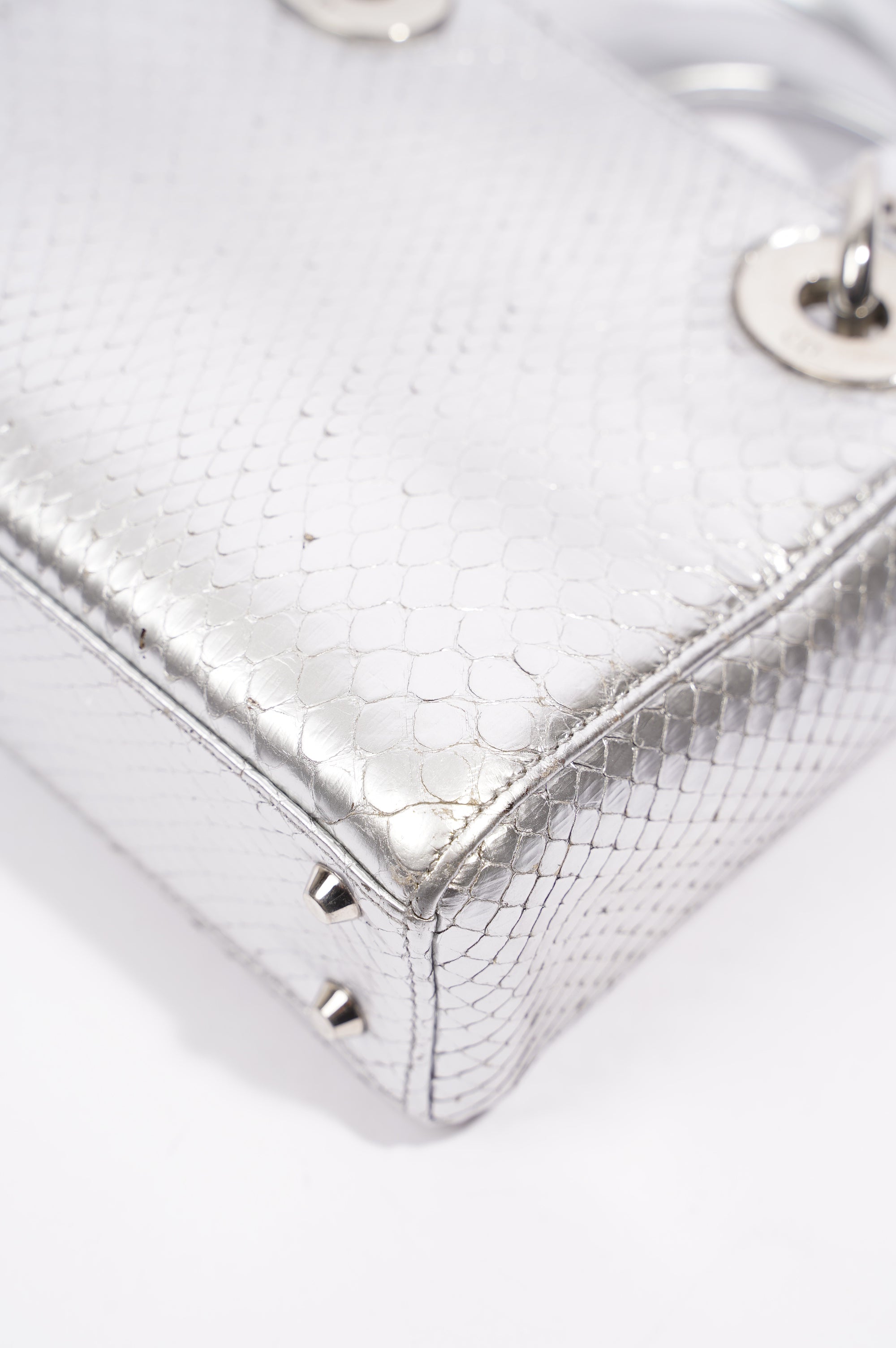 Christian Dior Womens Lady Dior Silver Python Mini