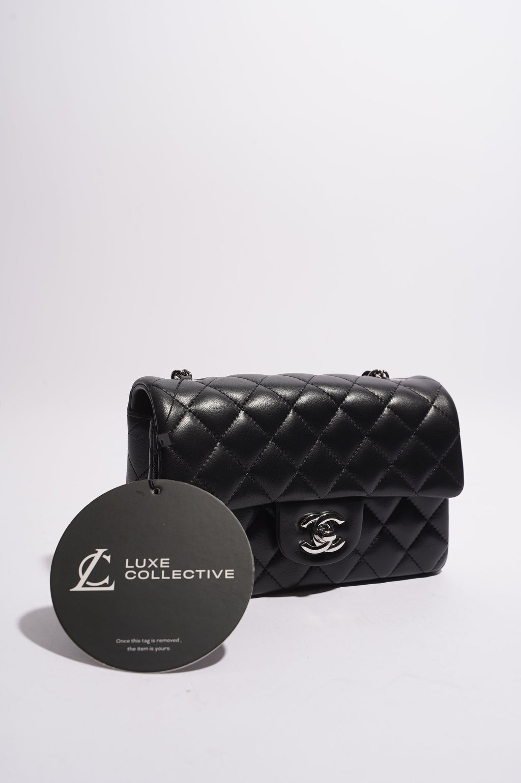 Chanel Womens Lambskin Rectangular Single Flap Black Small