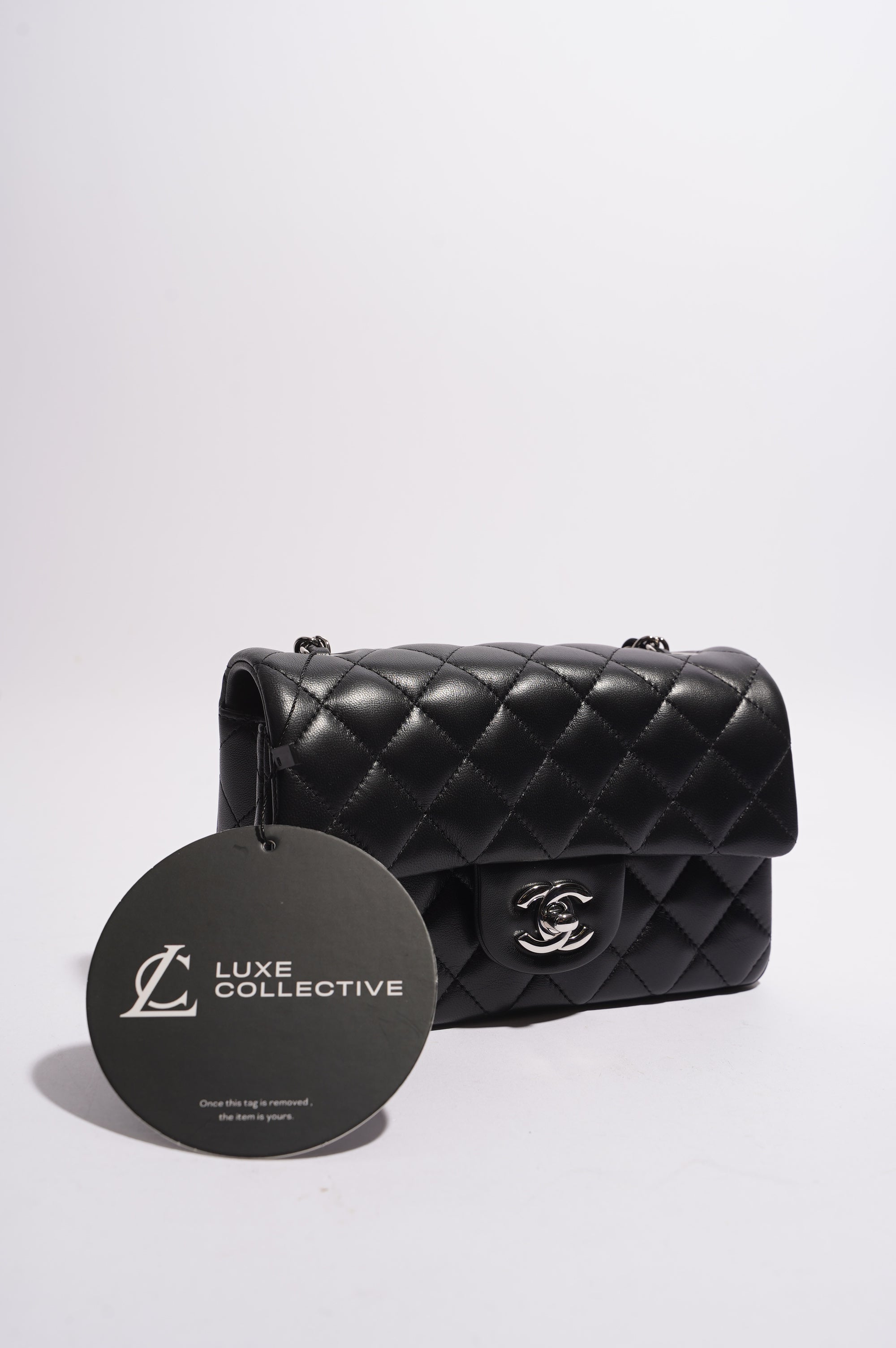 Chanel Womens Lambskin Rectangular Single Flap Black Small