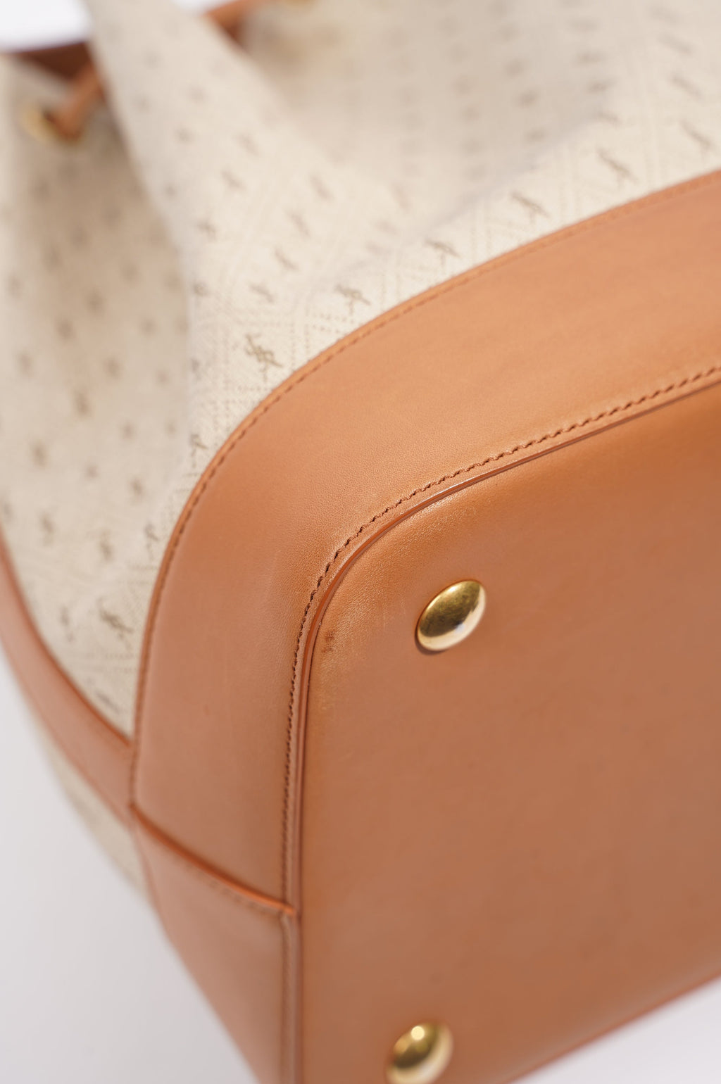 Saint Laurent Womens Bucket Bag Beige / Brown Canvas / Leather
