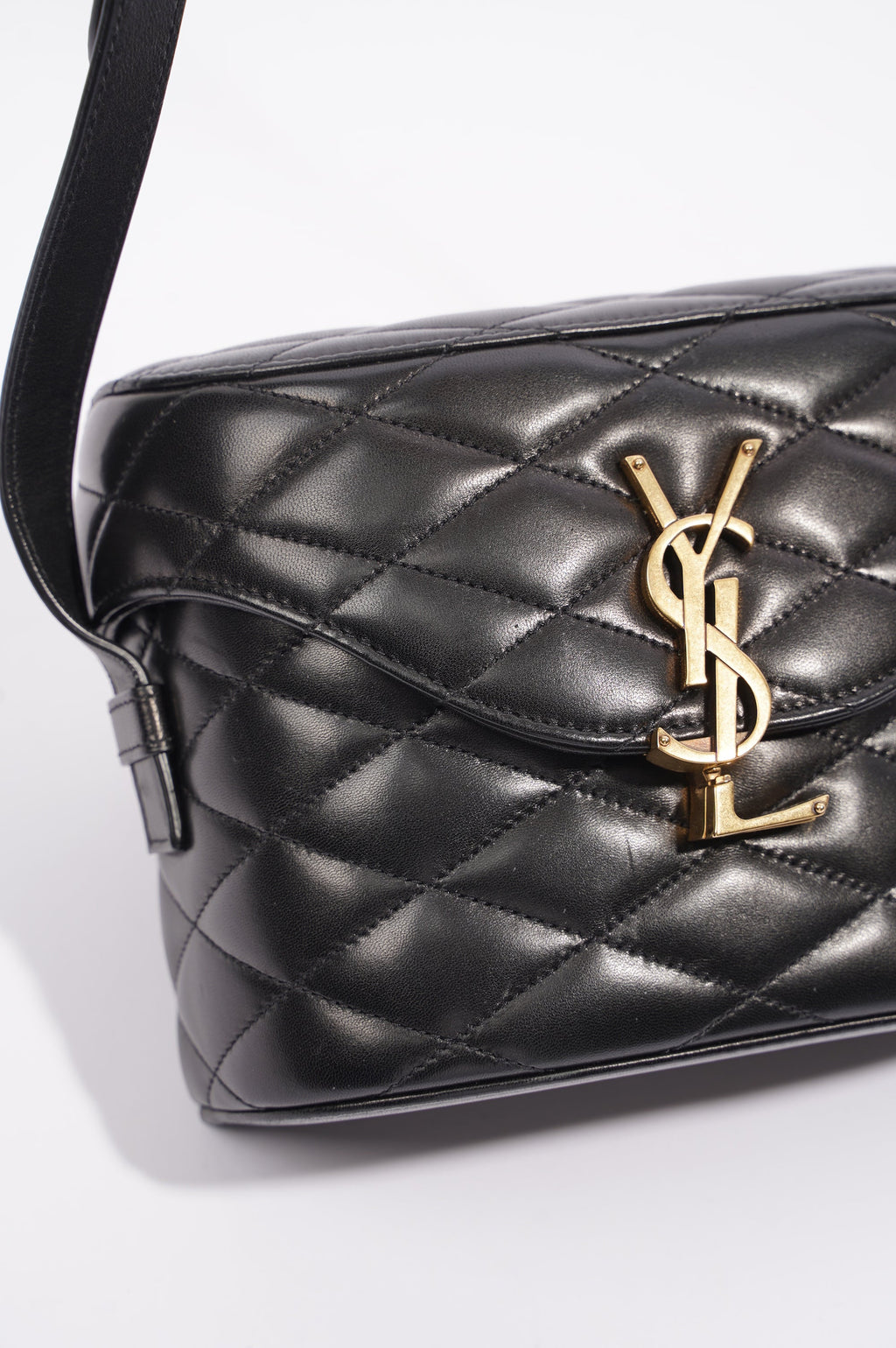 Saint Laurent Womens June Quilted Box Bag Black Leather