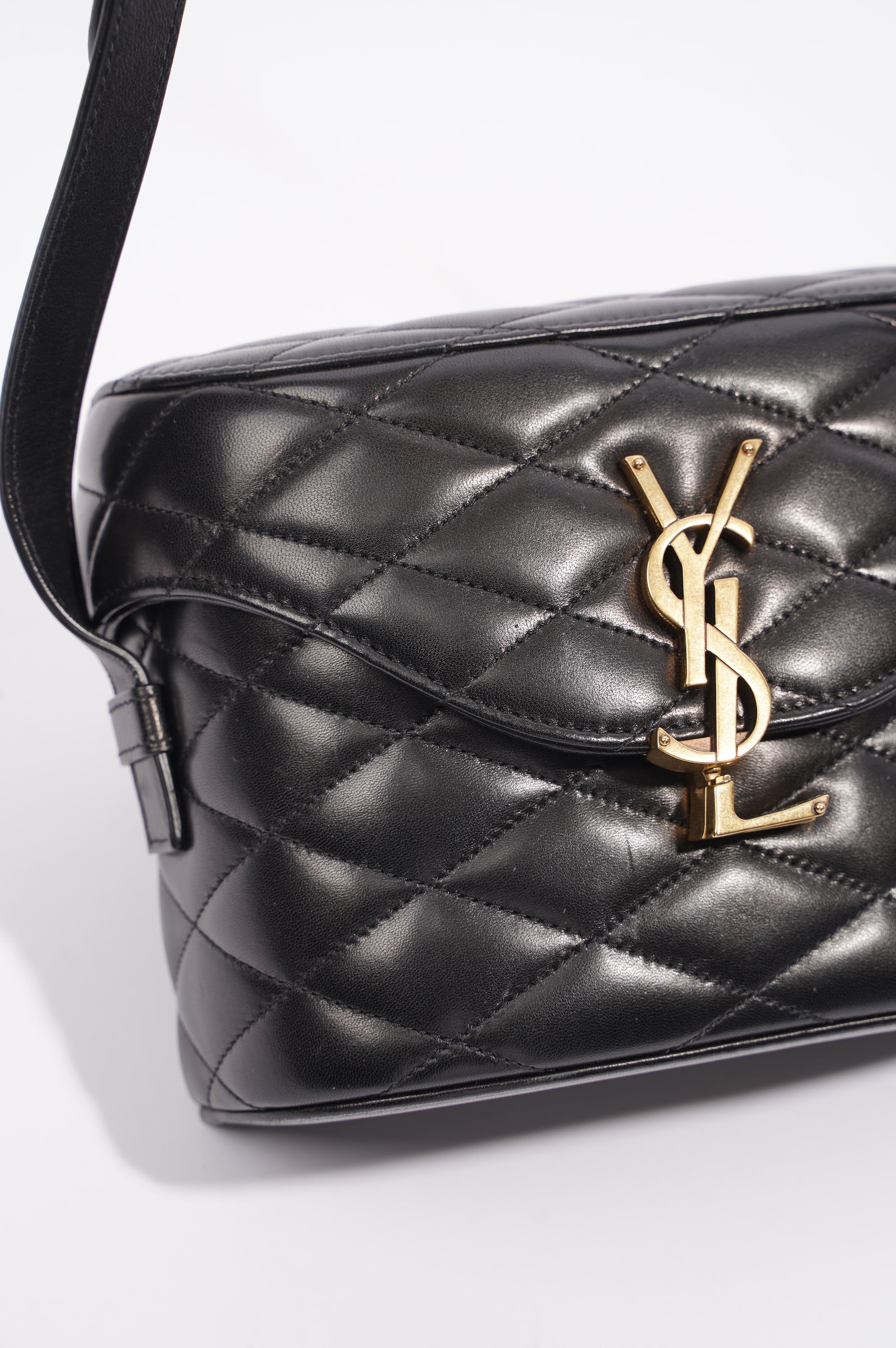 Saint Laurent Womens June Quilted Box Bag Black Leather