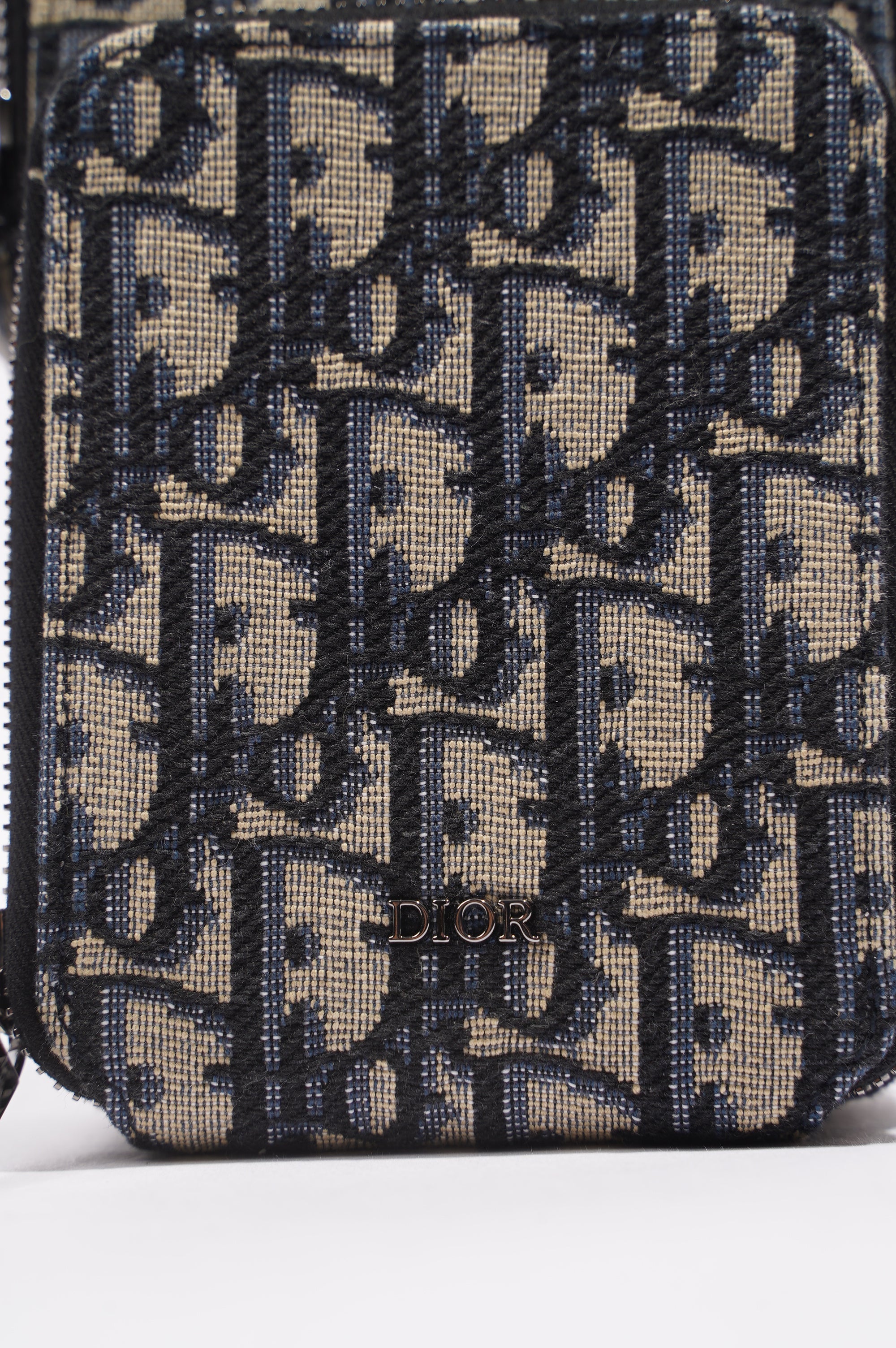Christian Dior Mens Rider Pouch Oblique Blue / White Canvas Micro