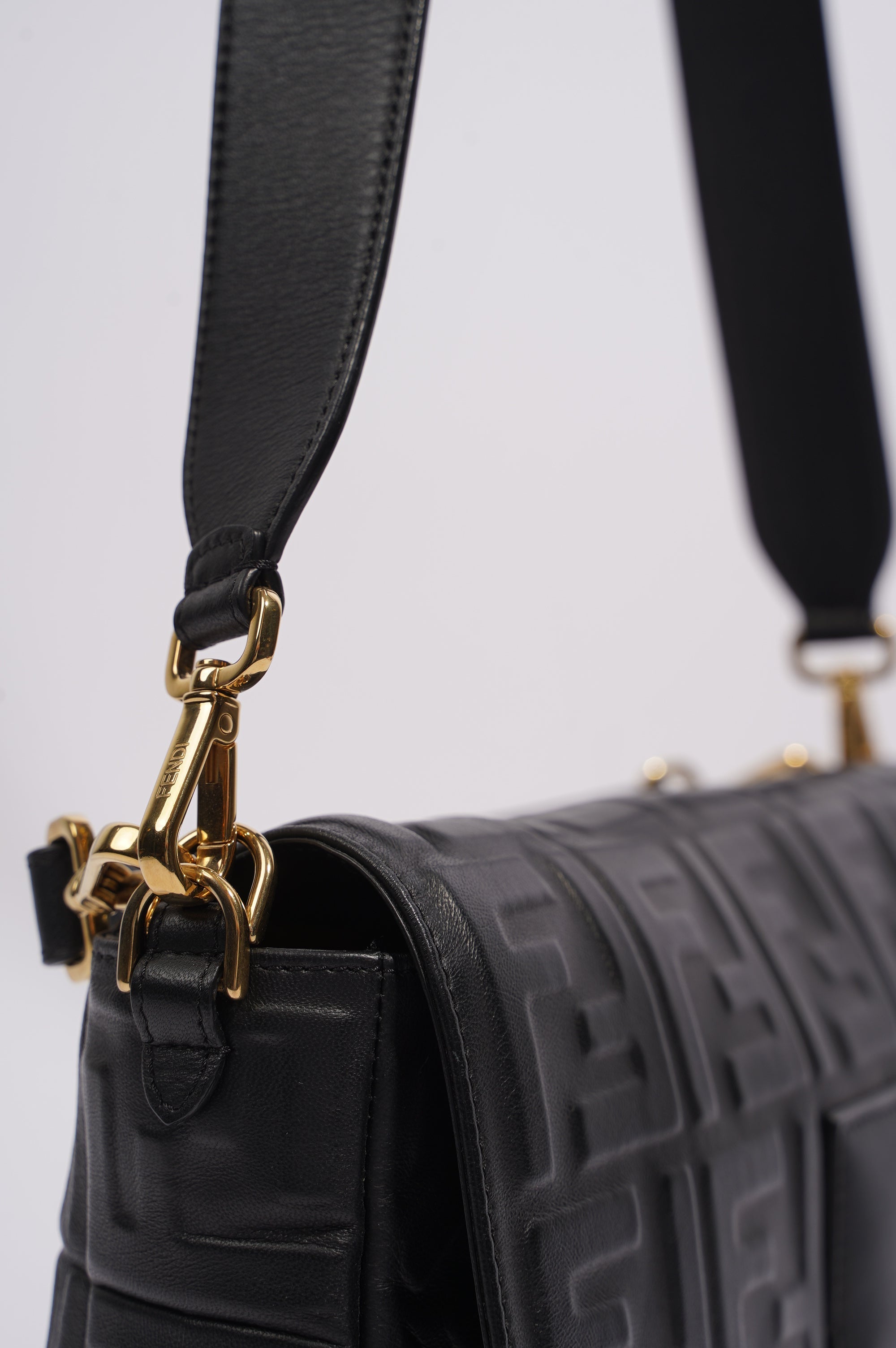 Fendi Womens Embossed F Baguette Black