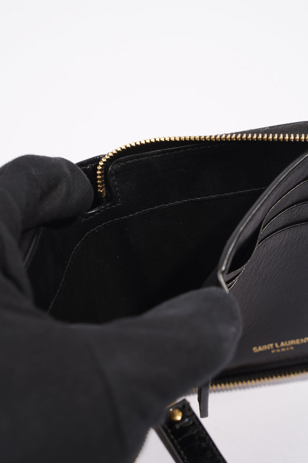 Saint Laurent Womens Zip Purse Patent Black
