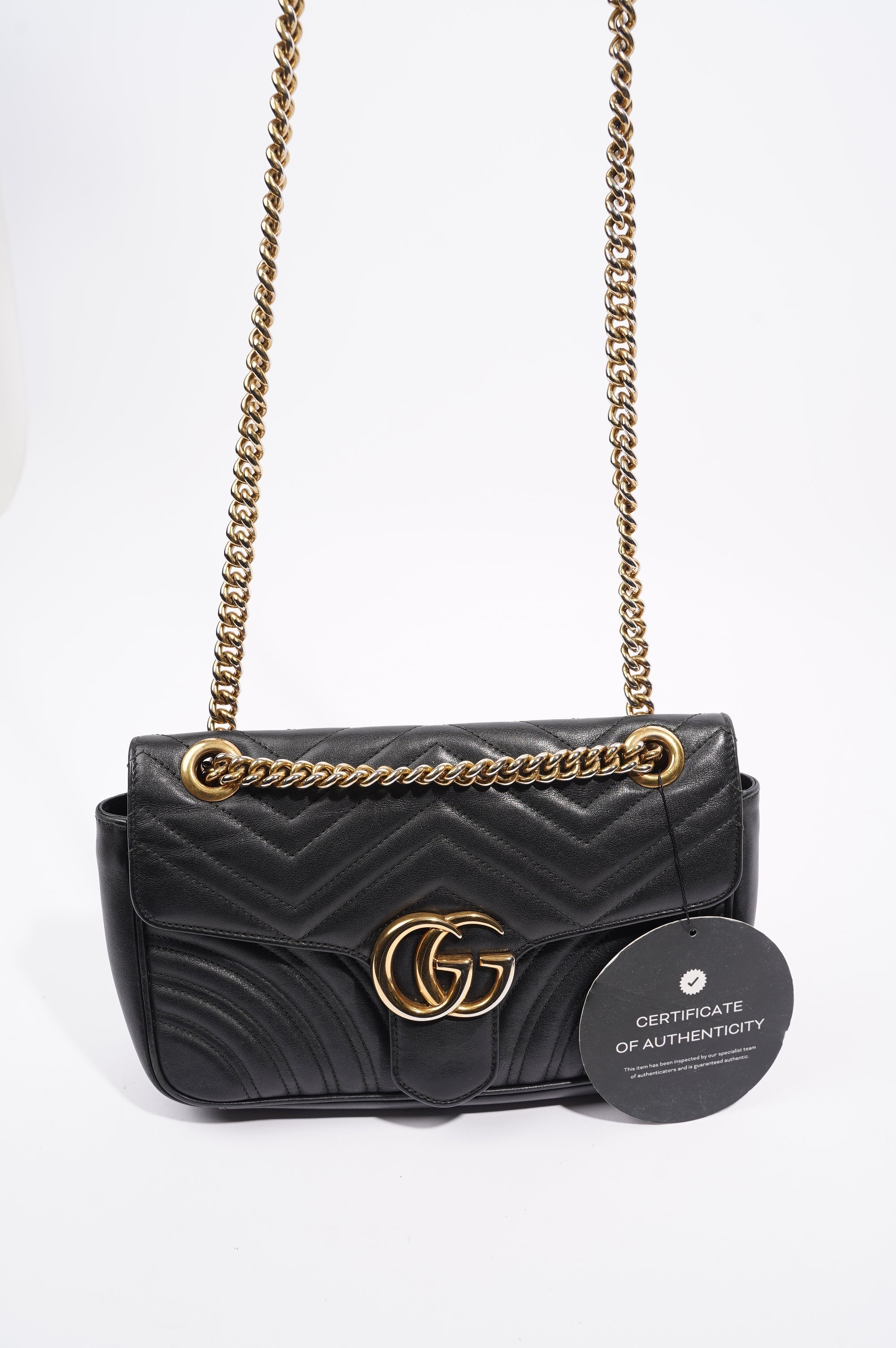 Gucci Womens Marmont Flap Black Gold Small