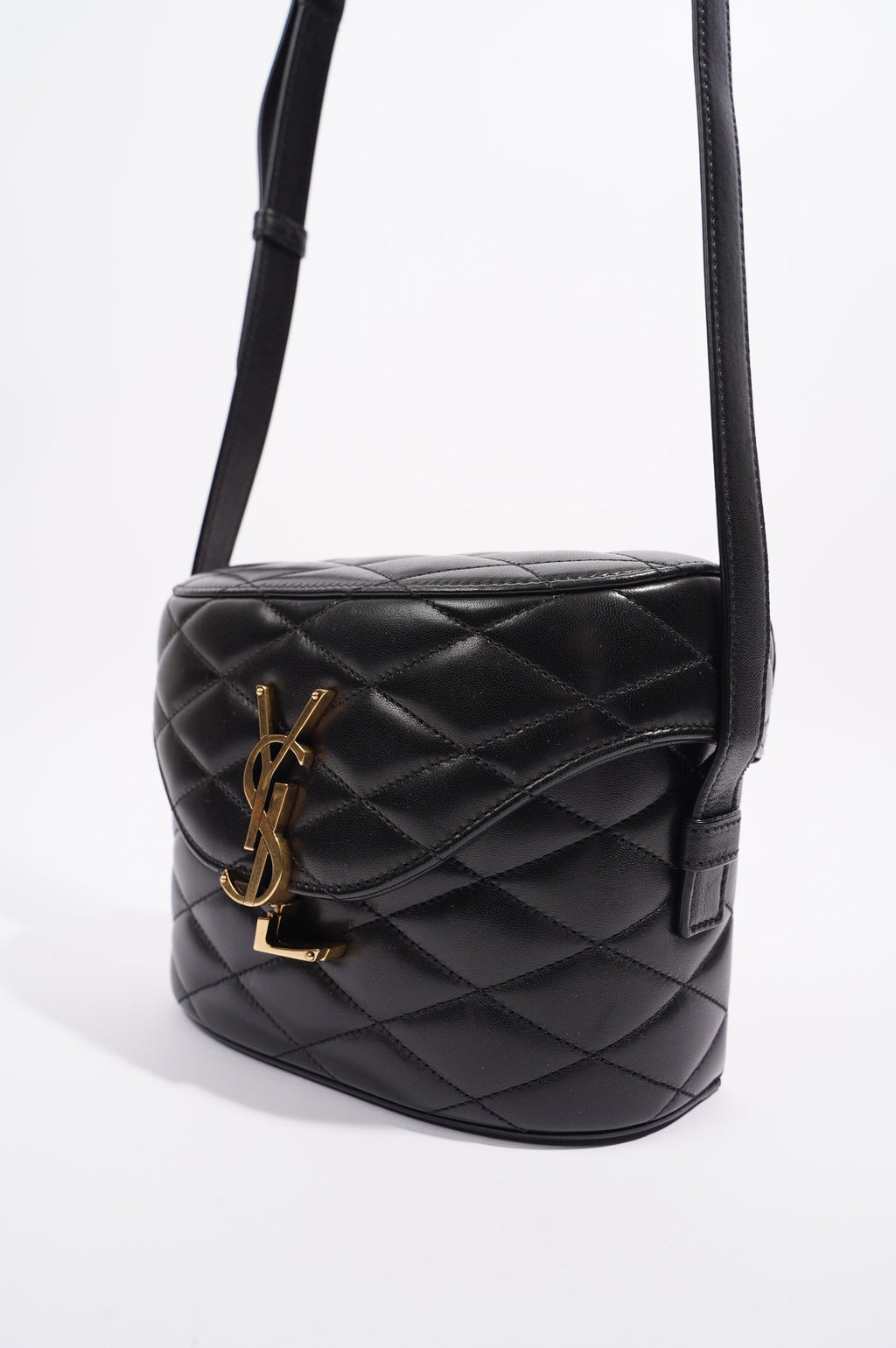 Saint Laurent Womens June Quilted Box Bag Black Leather