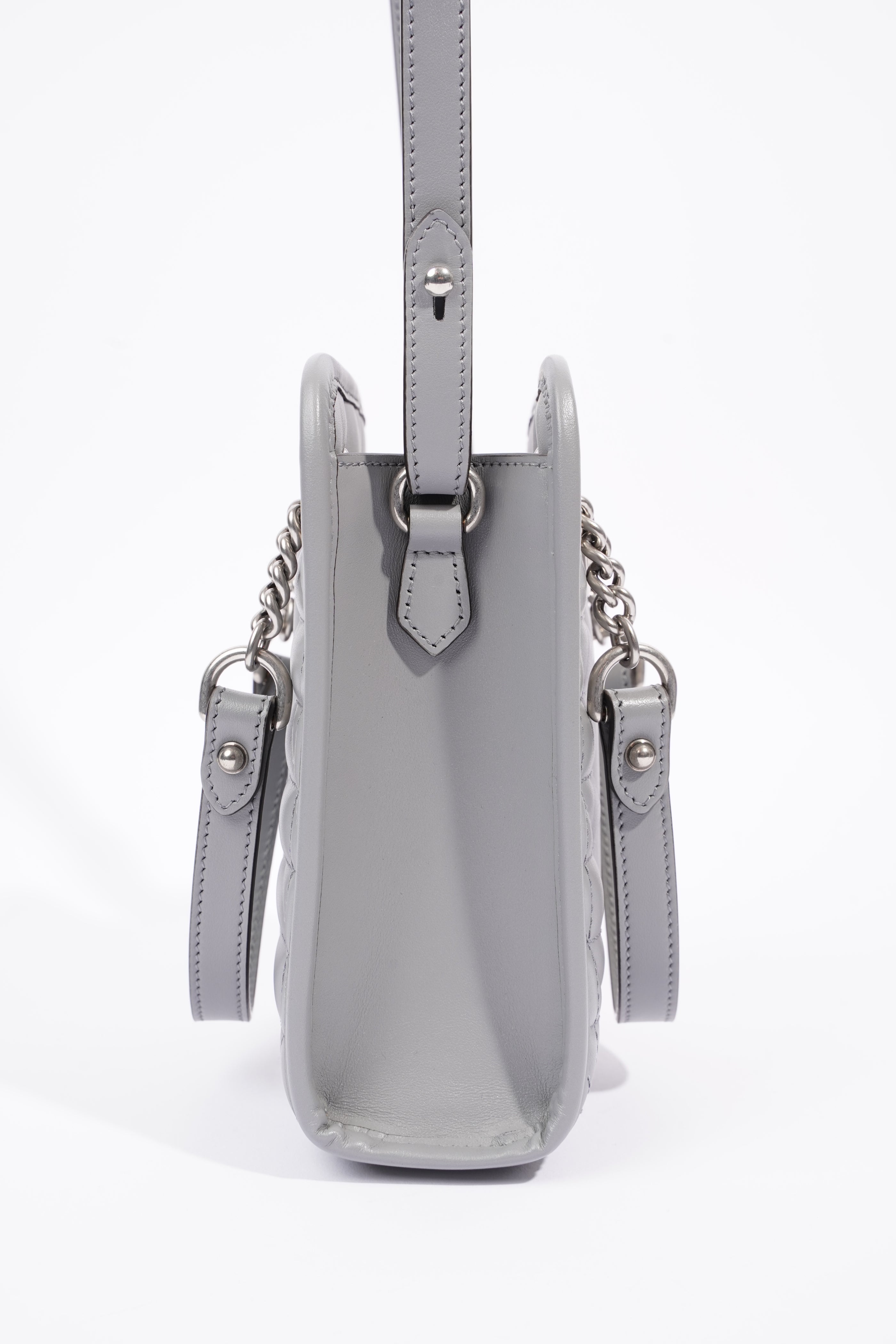 Gucci Womens GG Marmont Shoulder Bag Grey Leather Mini