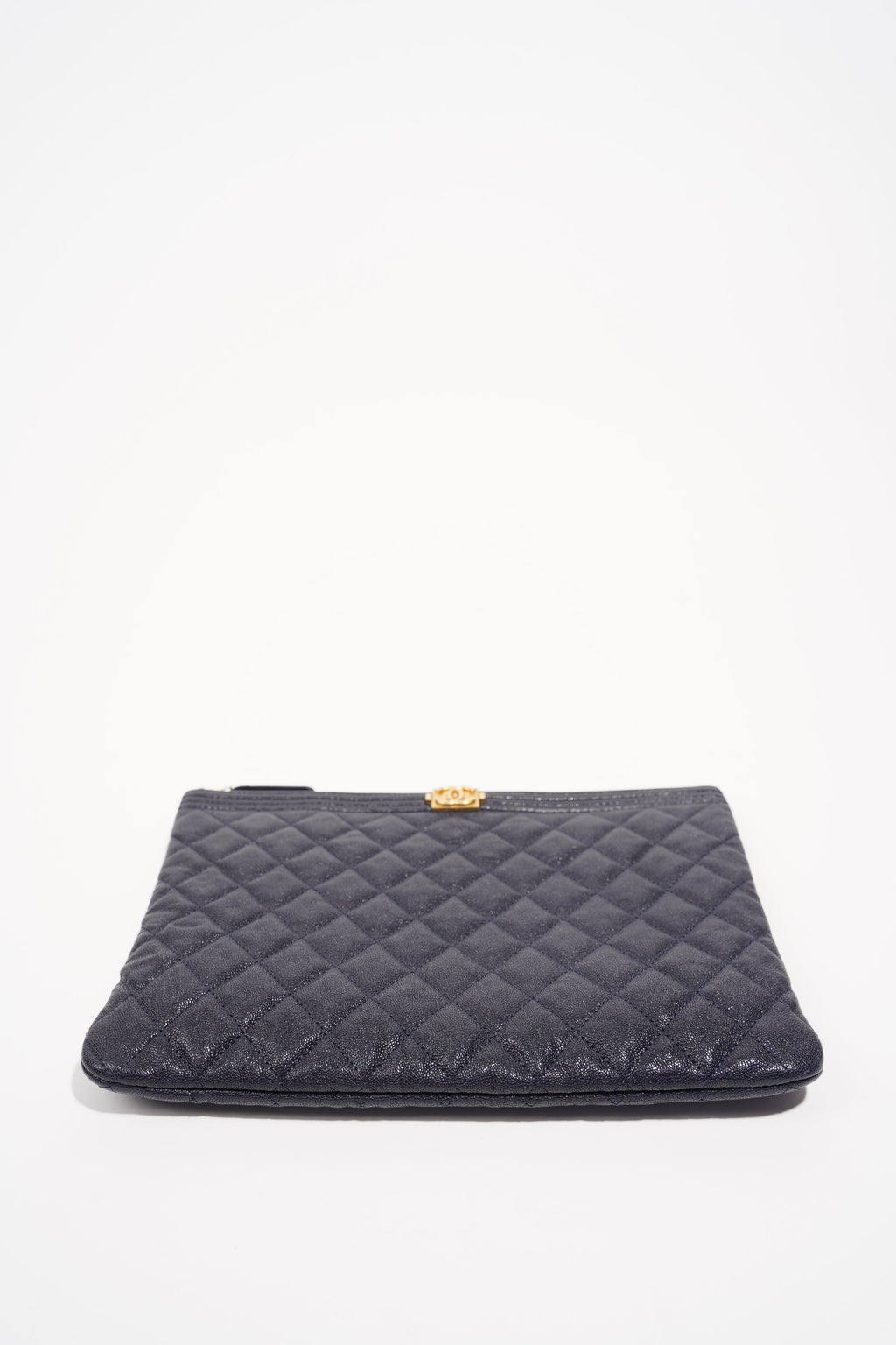 Chanel Womens Quilted Caviar Leather Boy Pouch Navy Large