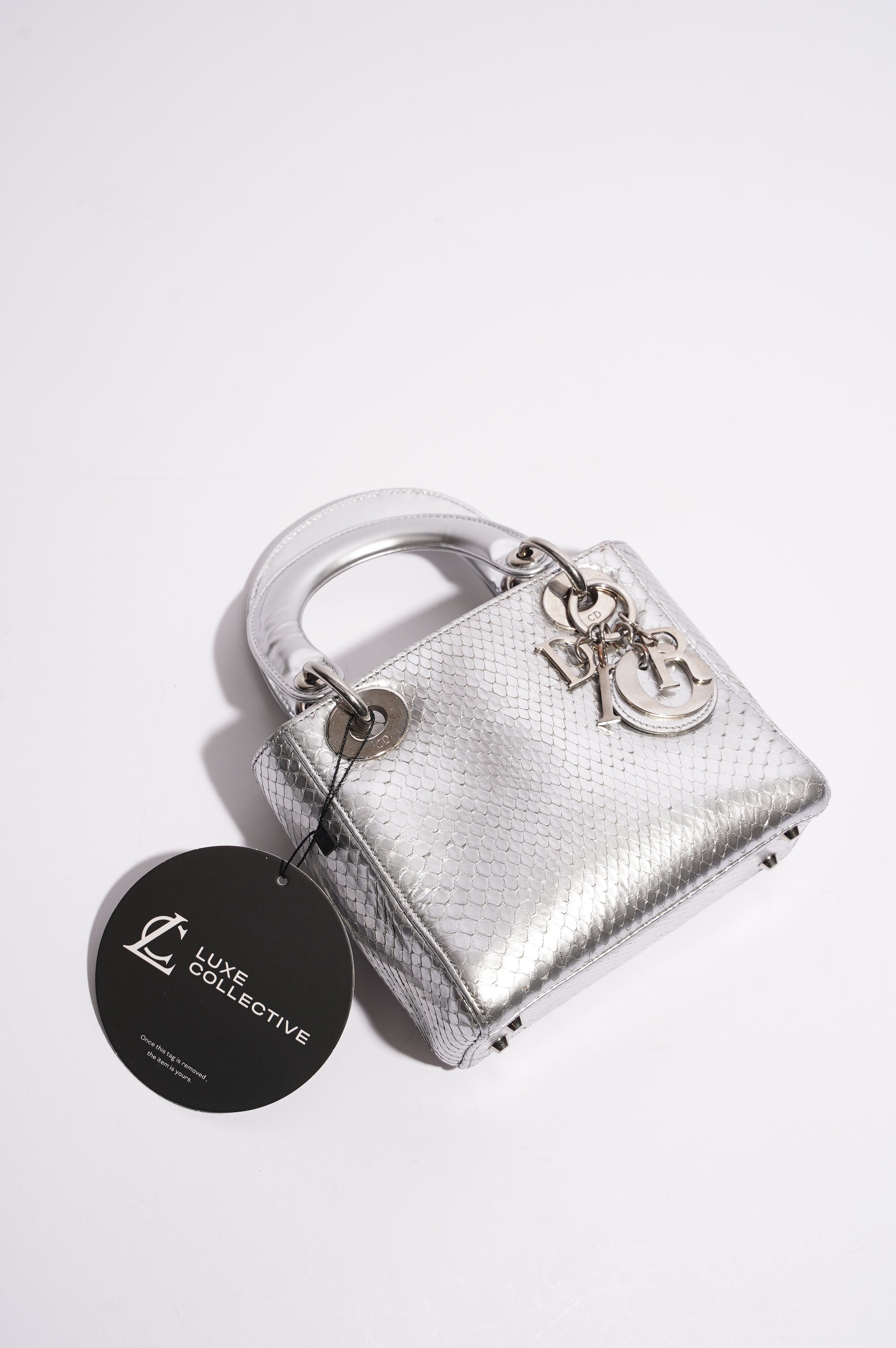 Christian Dior Womens Lady Dior Silver Python Mini