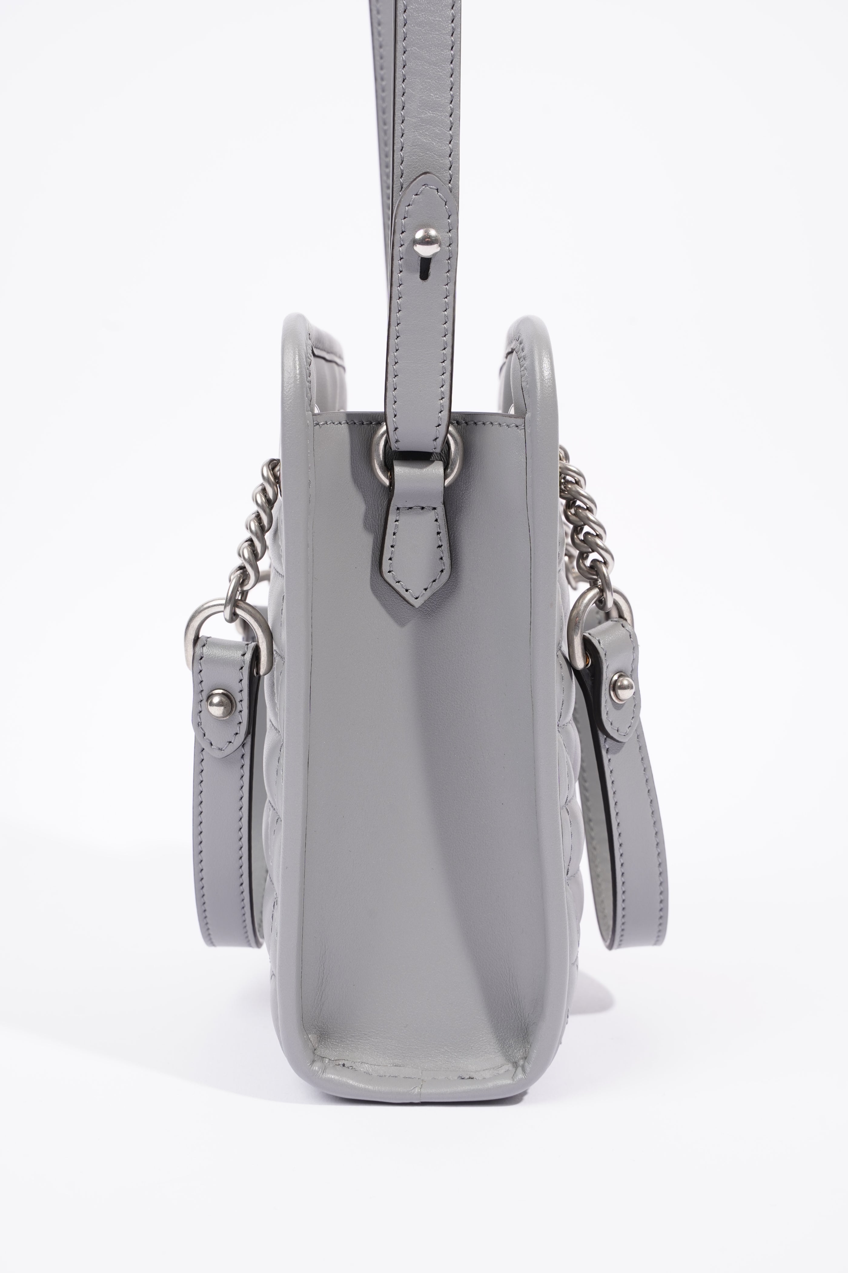 Gucci Womens GG Marmont Shoulder Bag Grey Leather Mini
