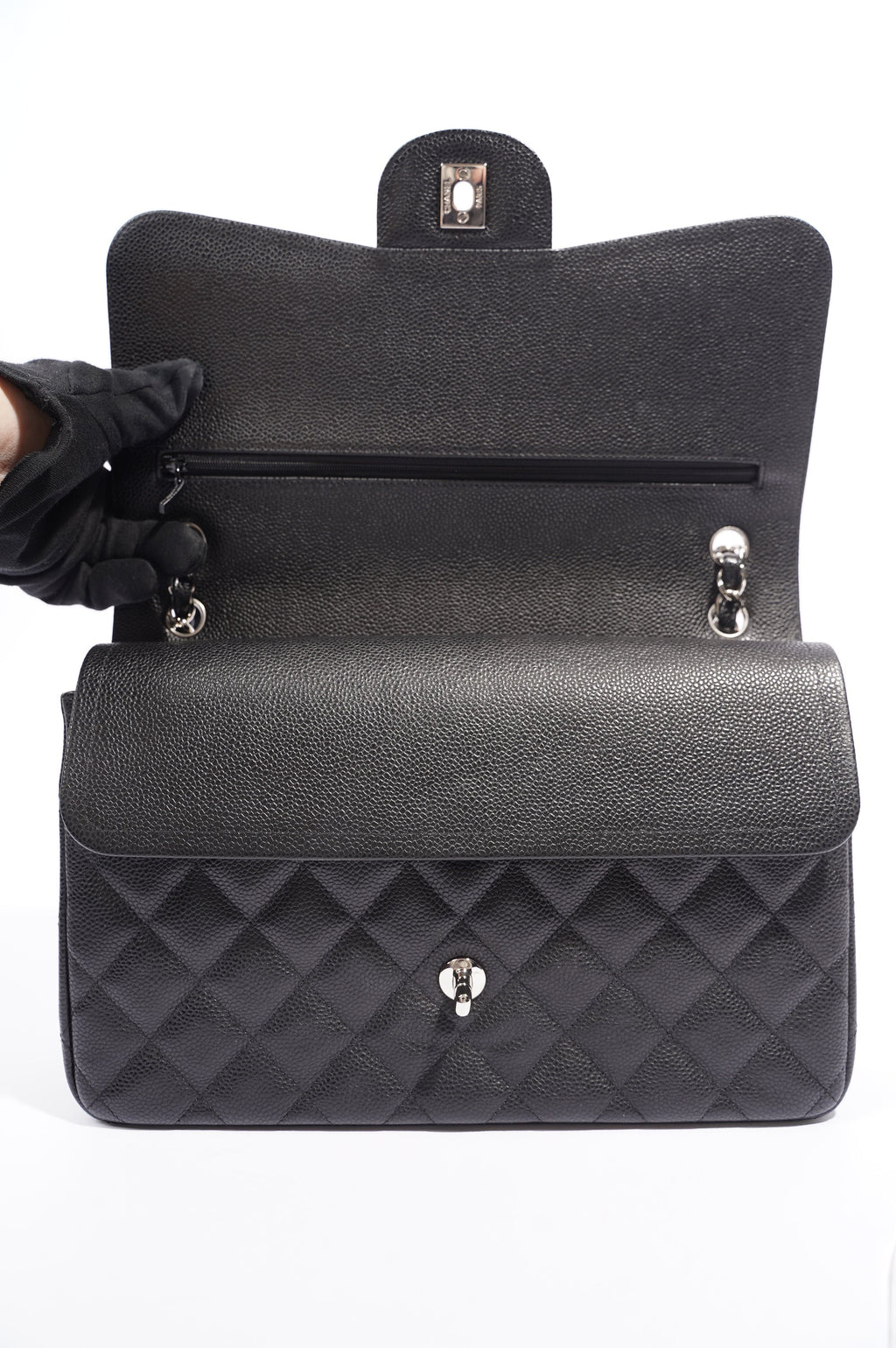 Chanel Womens Classic Flap Black Caviar Large