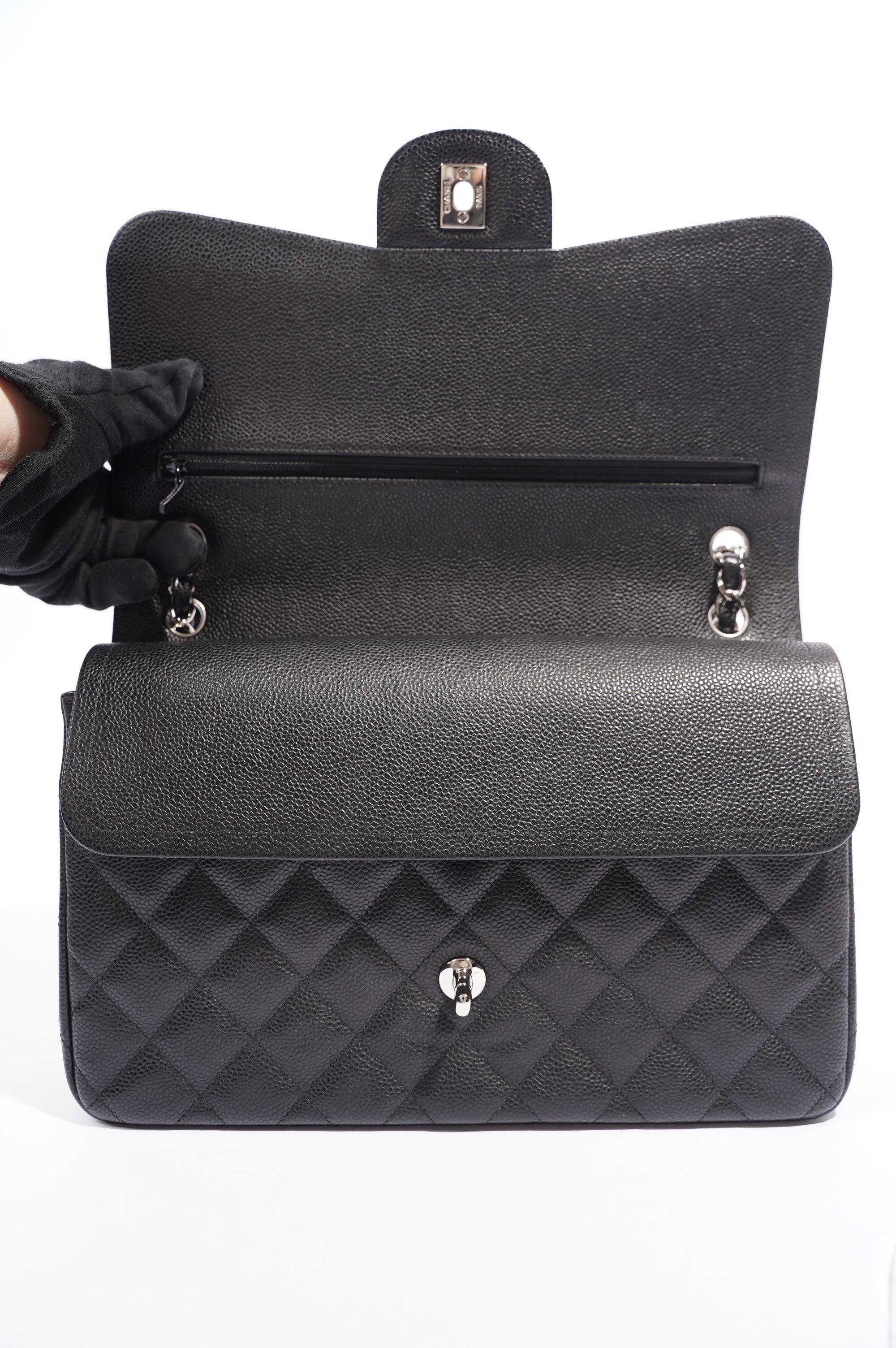 Chanel Womens Classic Flap Black Caviar Large